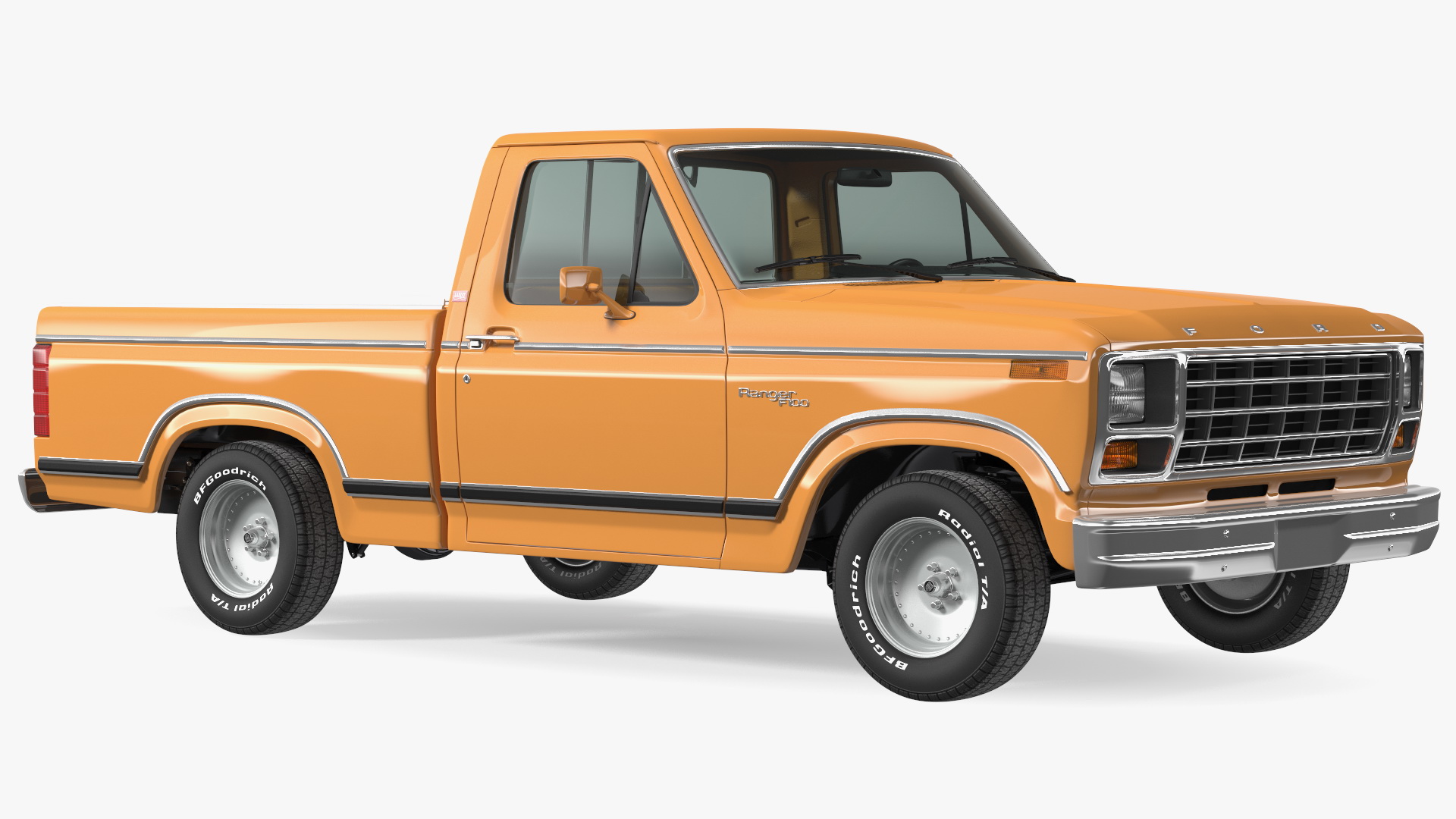 3D Ford Ranger F100 1980 Pickup Orange Simple Interior