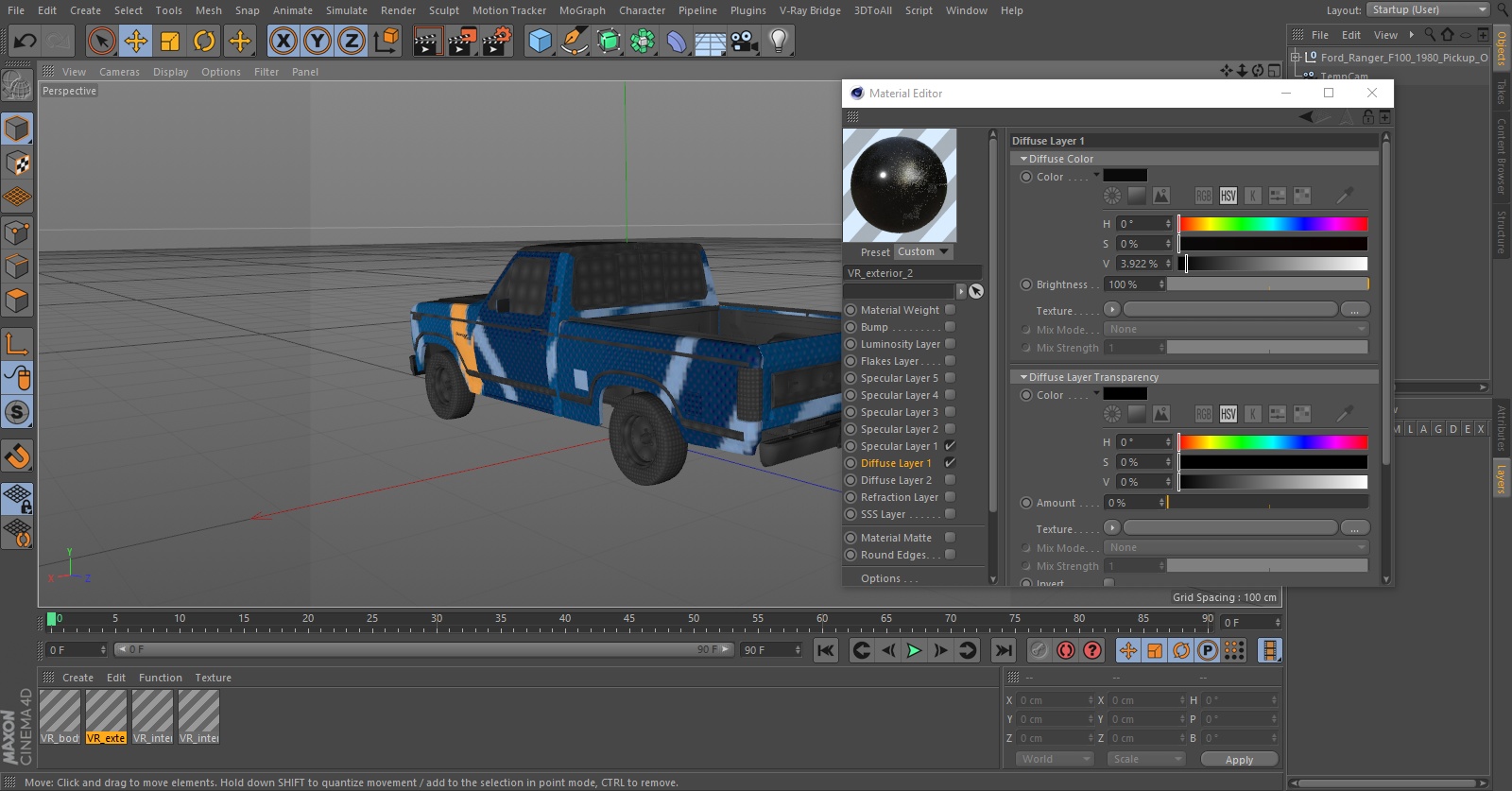 3D Ford Ranger F100 1980 Pickup Orange Simple Interior