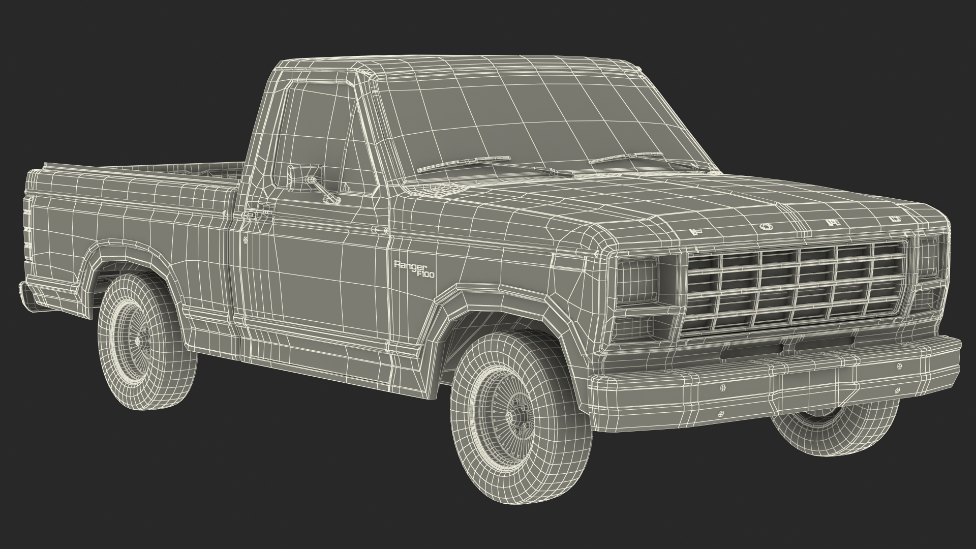 3D Ford Ranger F100 1980 Pickup Orange Simple Interior