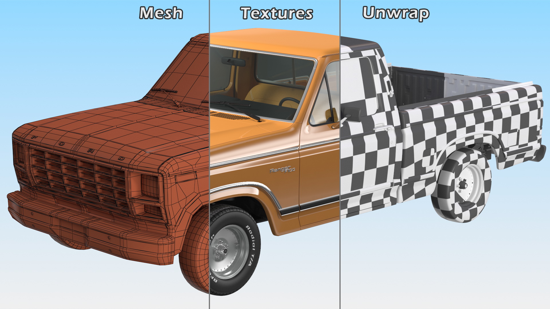3D Ford Ranger F100 1980 Pickup Orange Simple Interior