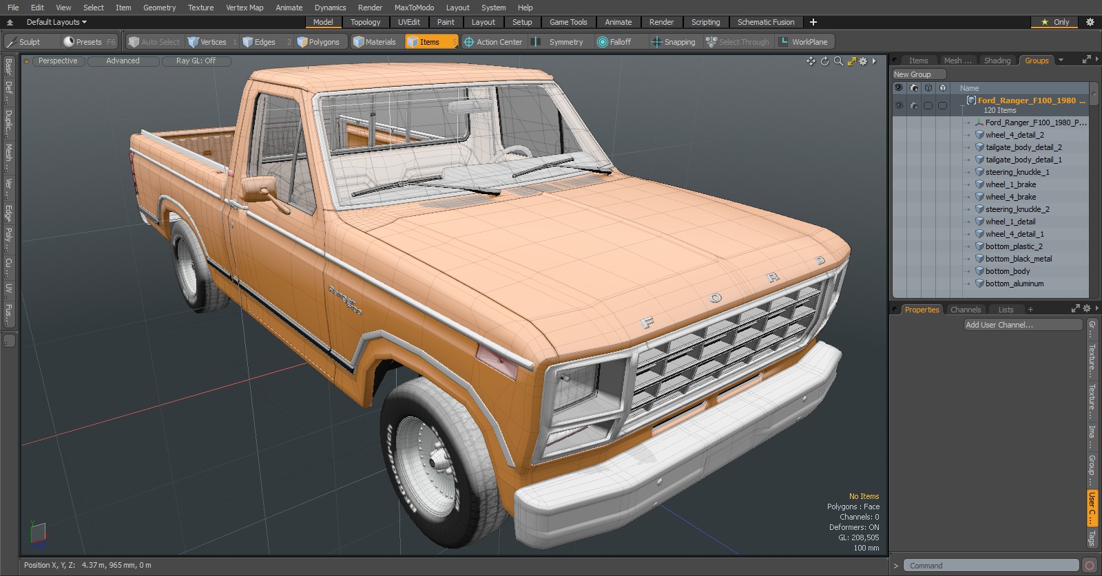 3D Ford Ranger F100 1980 Pickup Orange Simple Interior