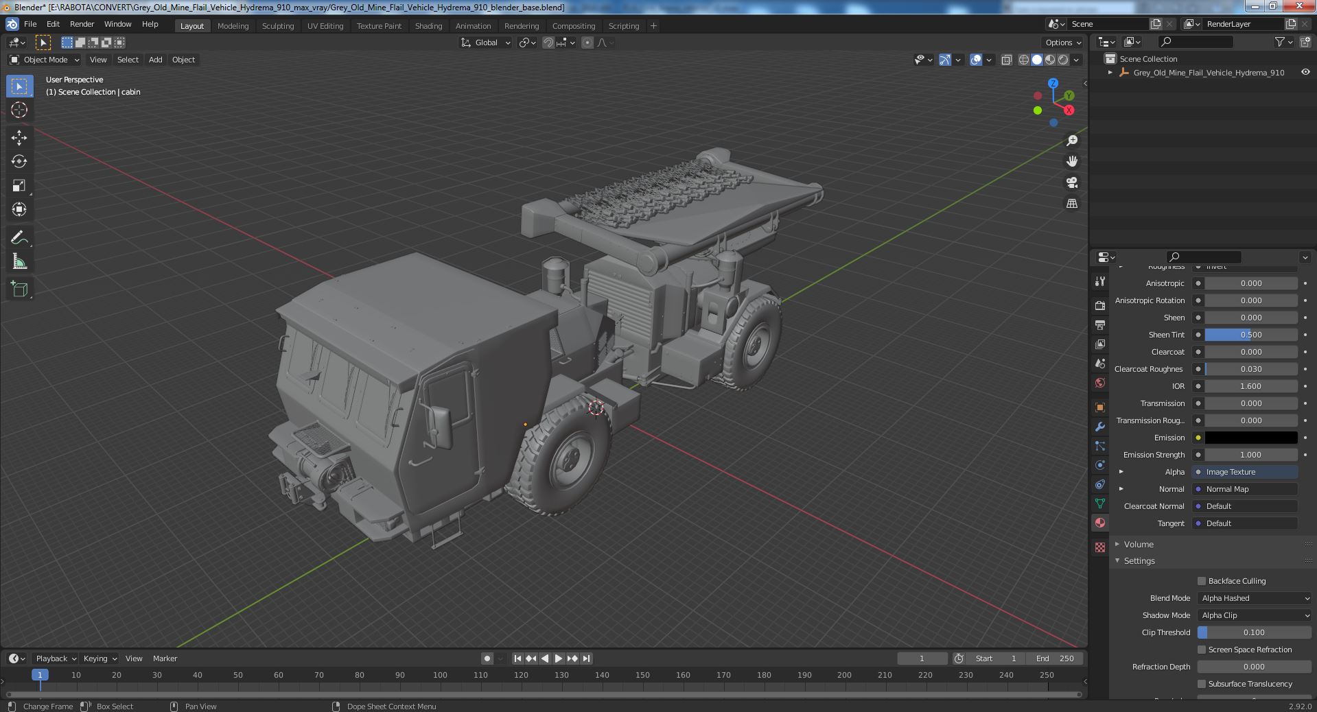 Grey Old Mine Flail Vehicle Hydrema 910 3D model