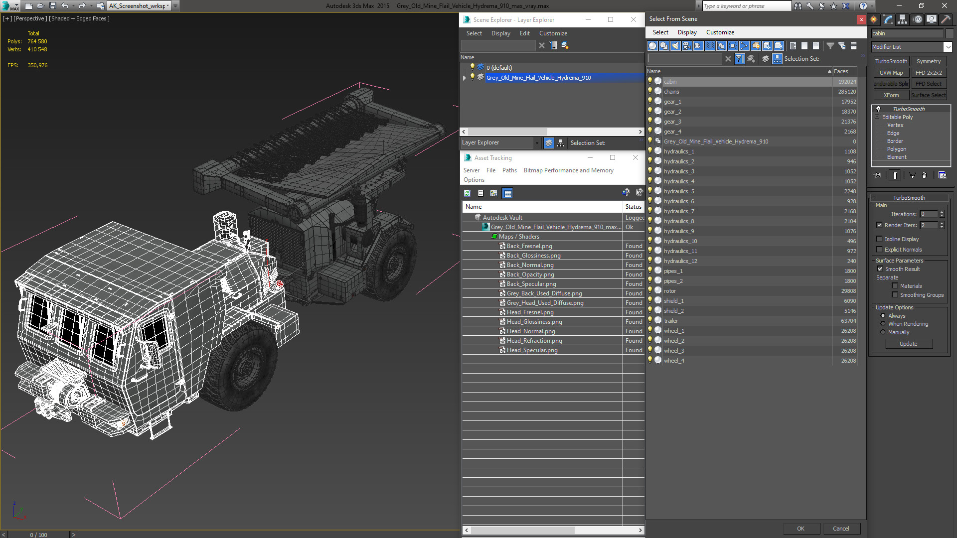 Grey Old Mine Flail Vehicle Hydrema 910 3D model