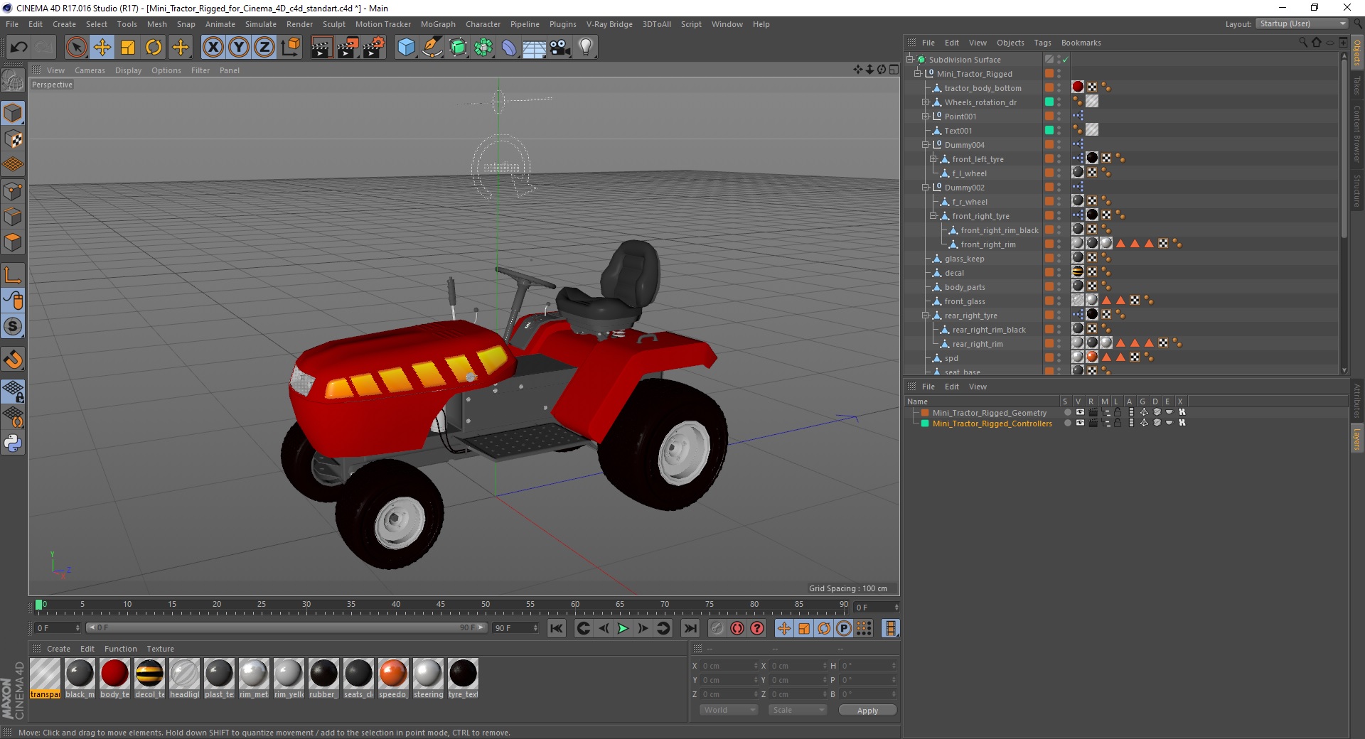 3D Mini Tractor Rigged for Cinema 4D model