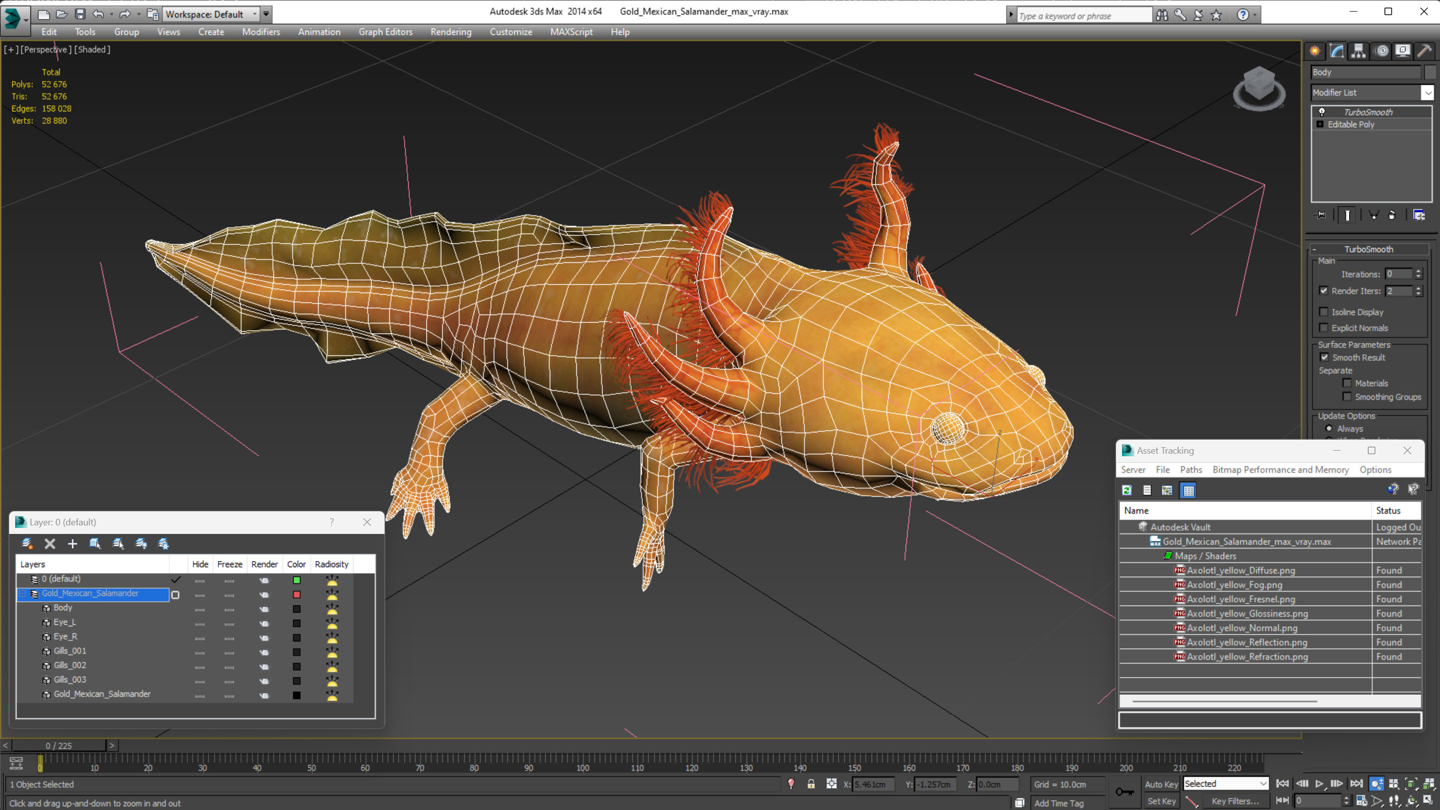 3D Gold Mexican Salamander model