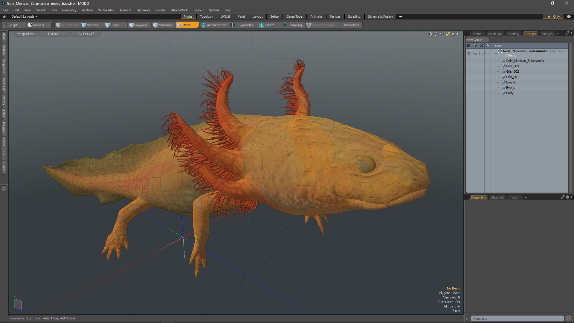 3D Gold Mexican Salamander model