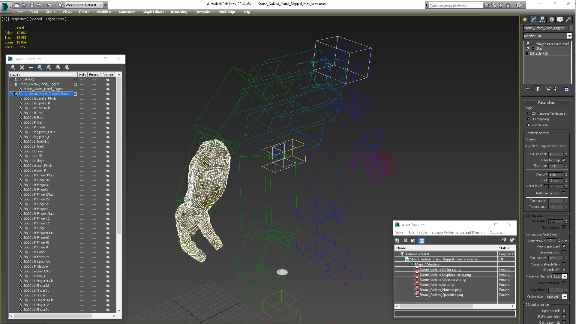 Stone Golem Hand Rigged for Cinema 4D 3D