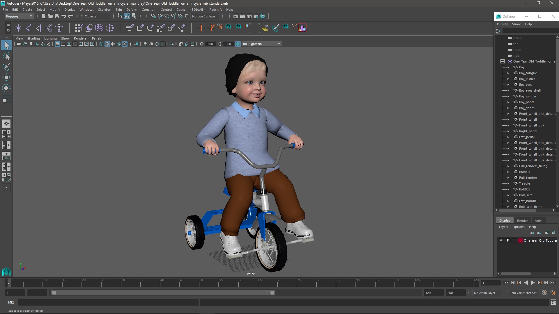 One Year Old Toddler on a Tricycle 3D model
