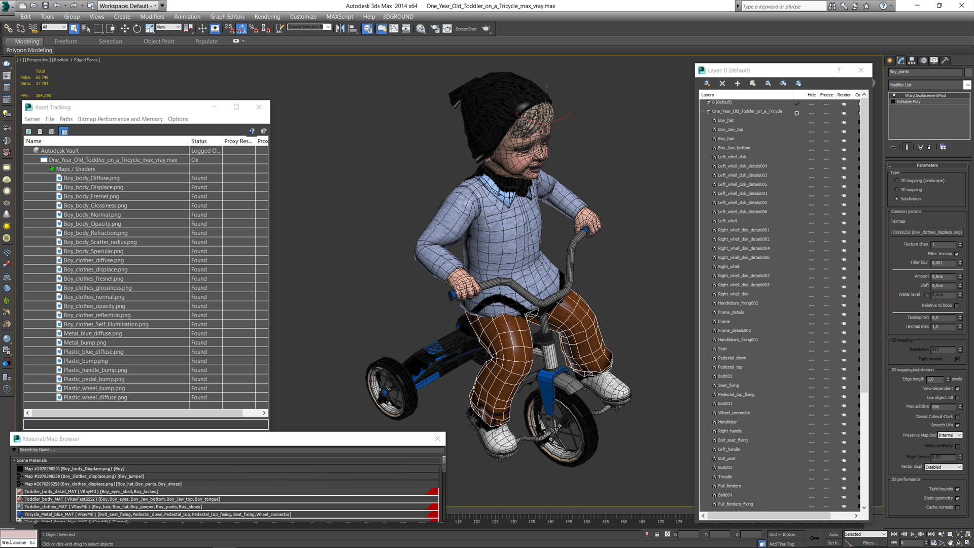 One Year Old Toddler on a Tricycle 3D model