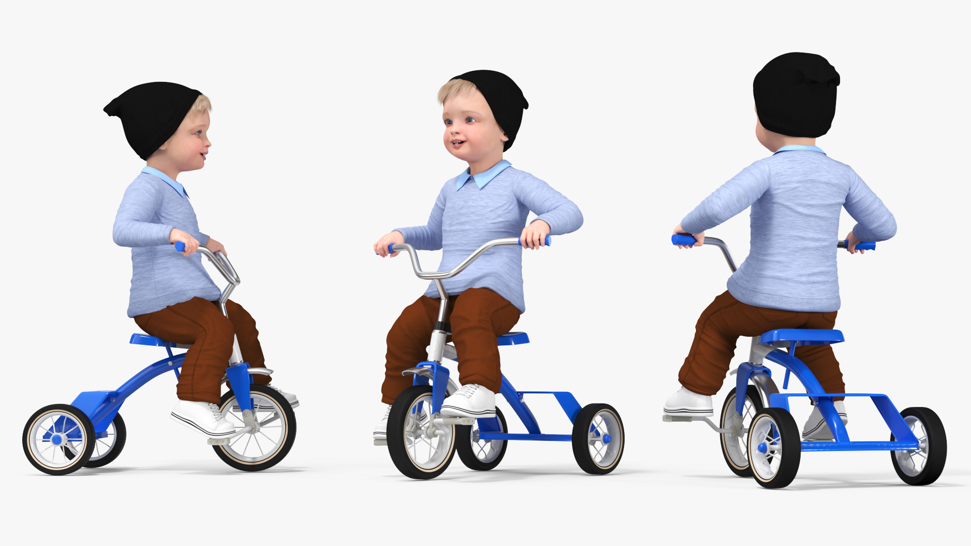 One Year Old Toddler on a Tricycle 3D model