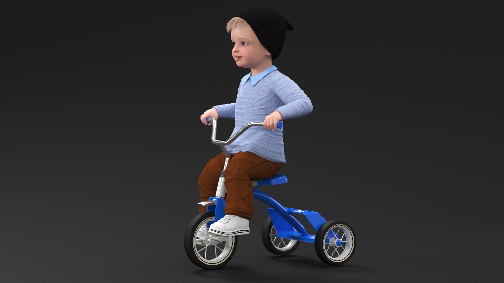 One Year Old Toddler on a Tricycle 3D model