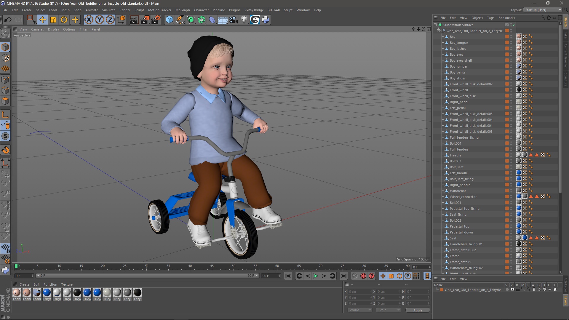 One Year Old Toddler on a Tricycle 3D model