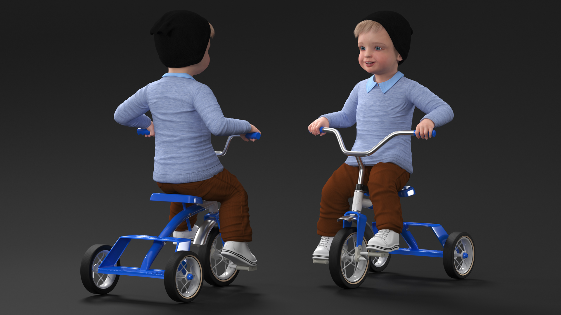 One Year Old Toddler on a Tricycle 3D model