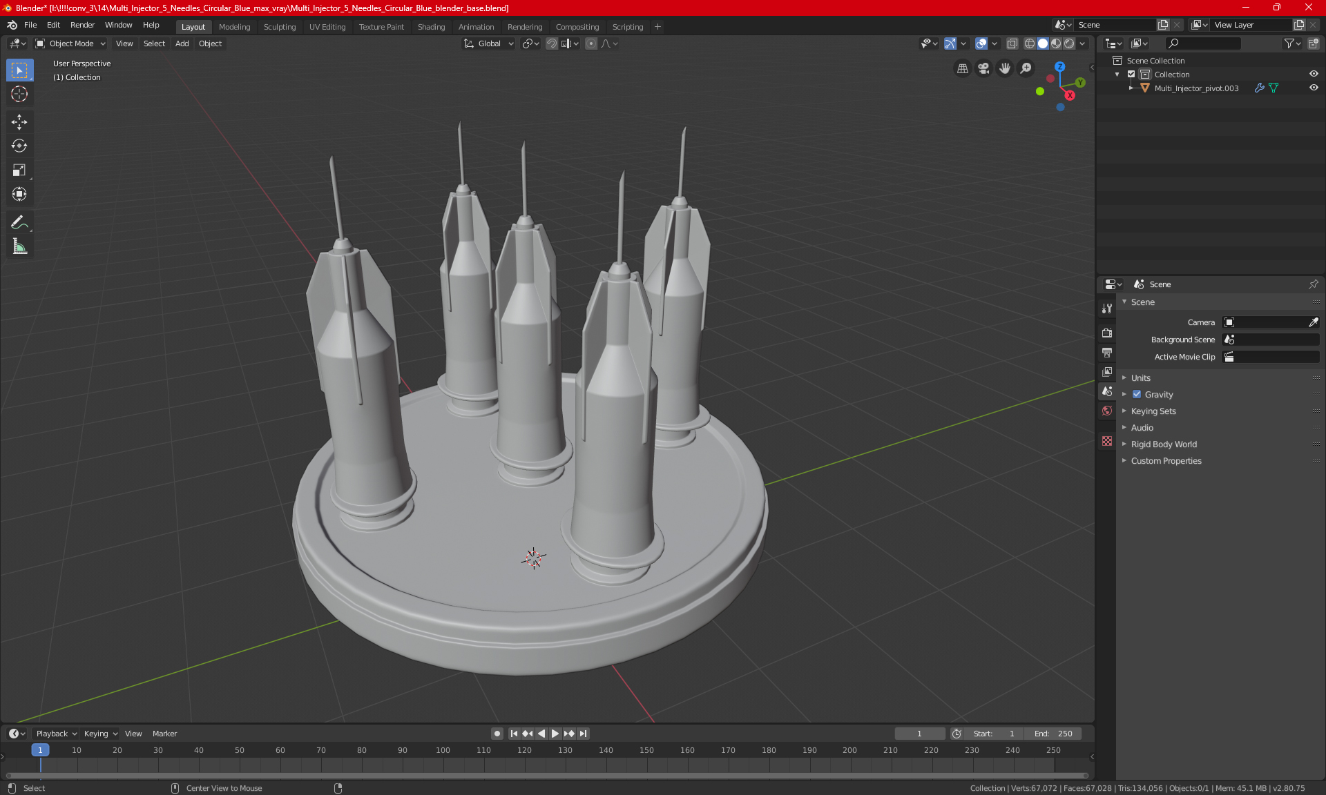 3D model Multi Injector 5 Needles Straight Transparent