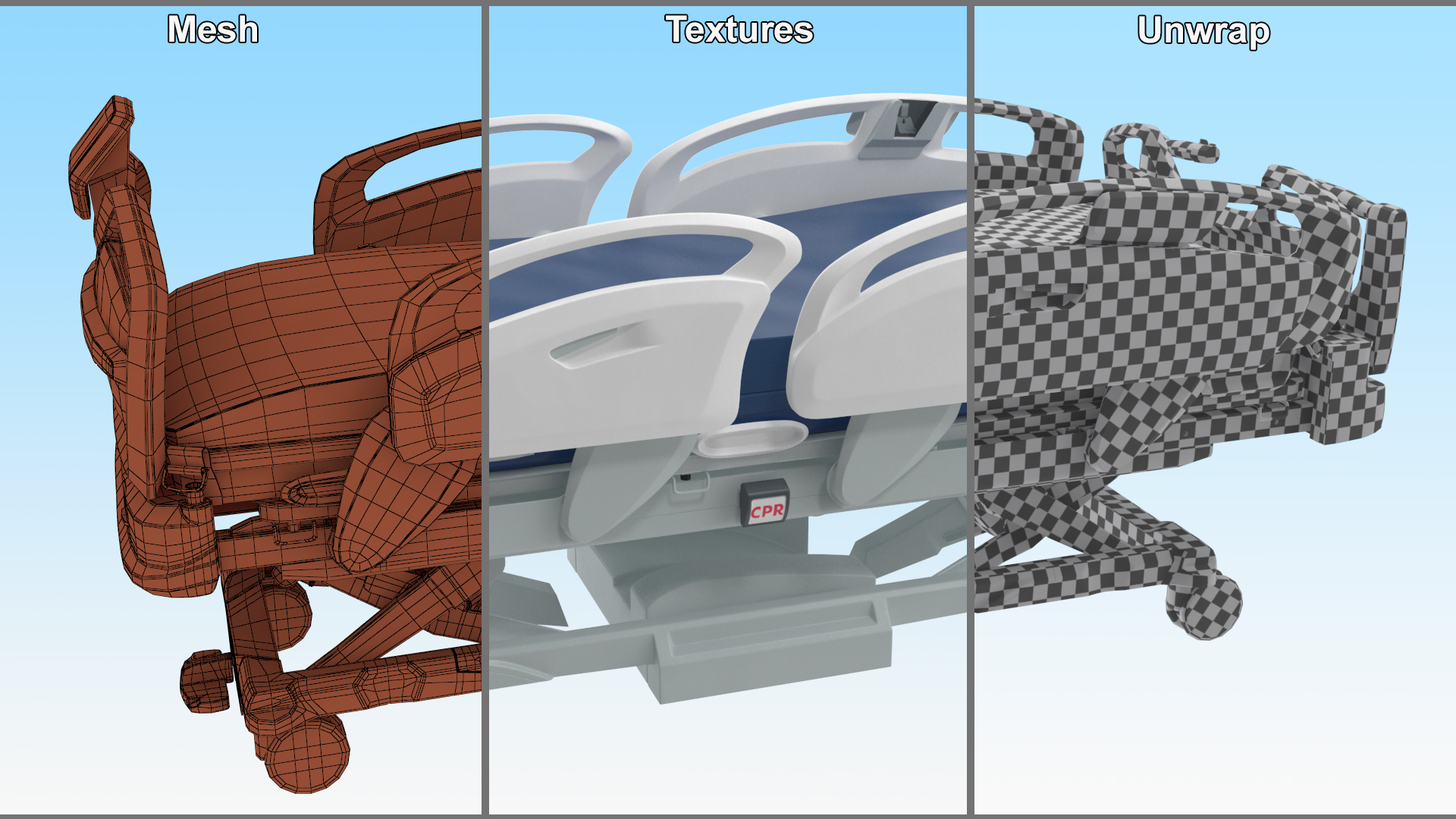 Stryker Procuity ZM Smart Hospital Bed Rigged for Cinema 4D 3D model
