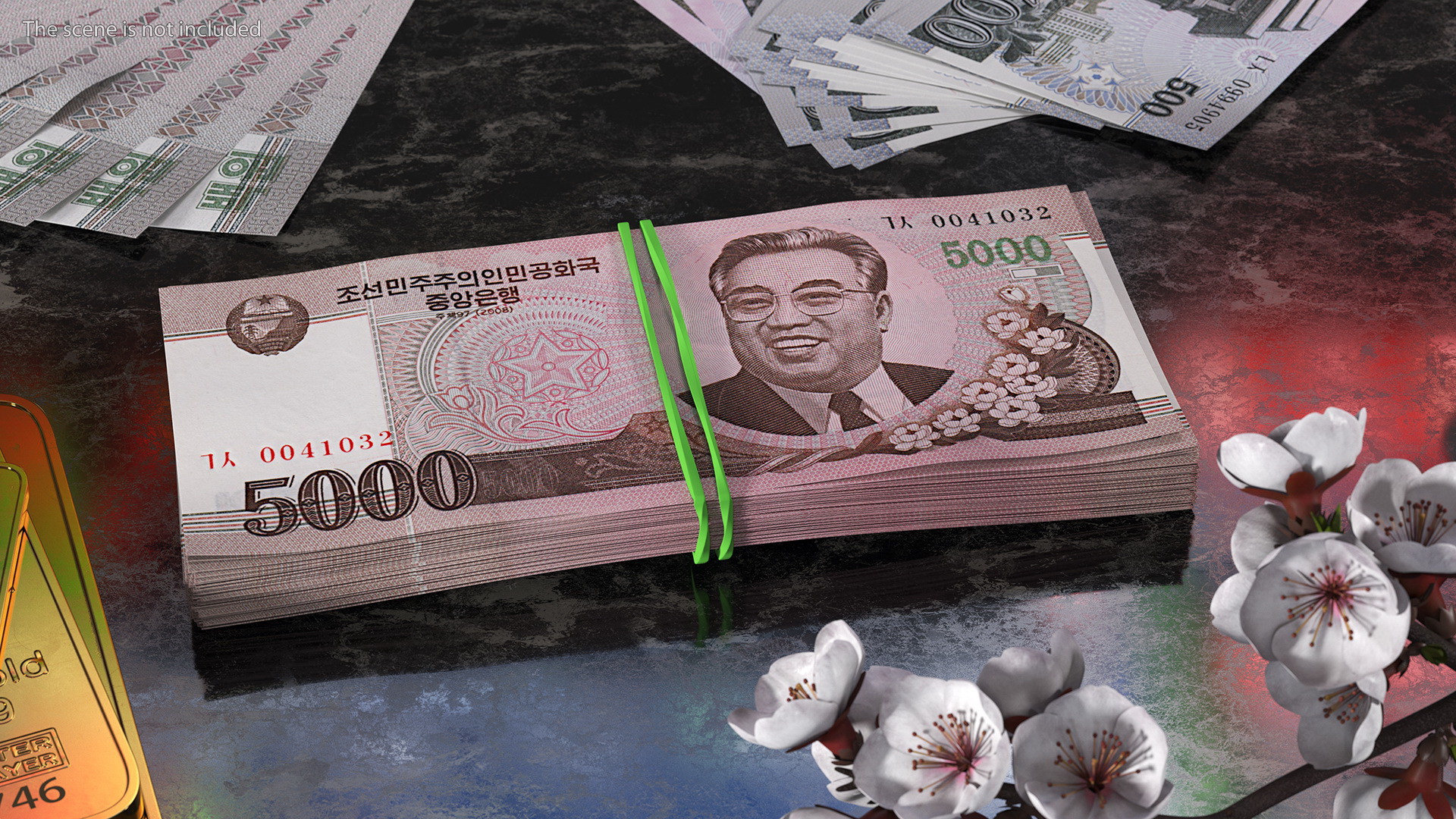 3D Rubber Band Stack of North Korea 5000 Won 2008