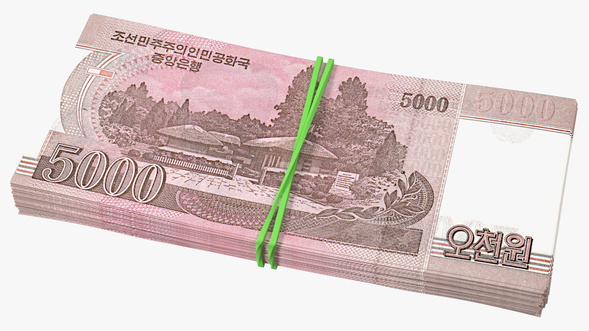 3D Rubber Band Stack of North Korea 5000 Won 2008