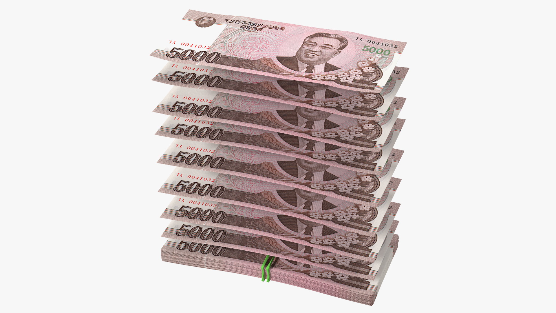 3D Rubber Band Stack of North Korea 5000 Won 2008