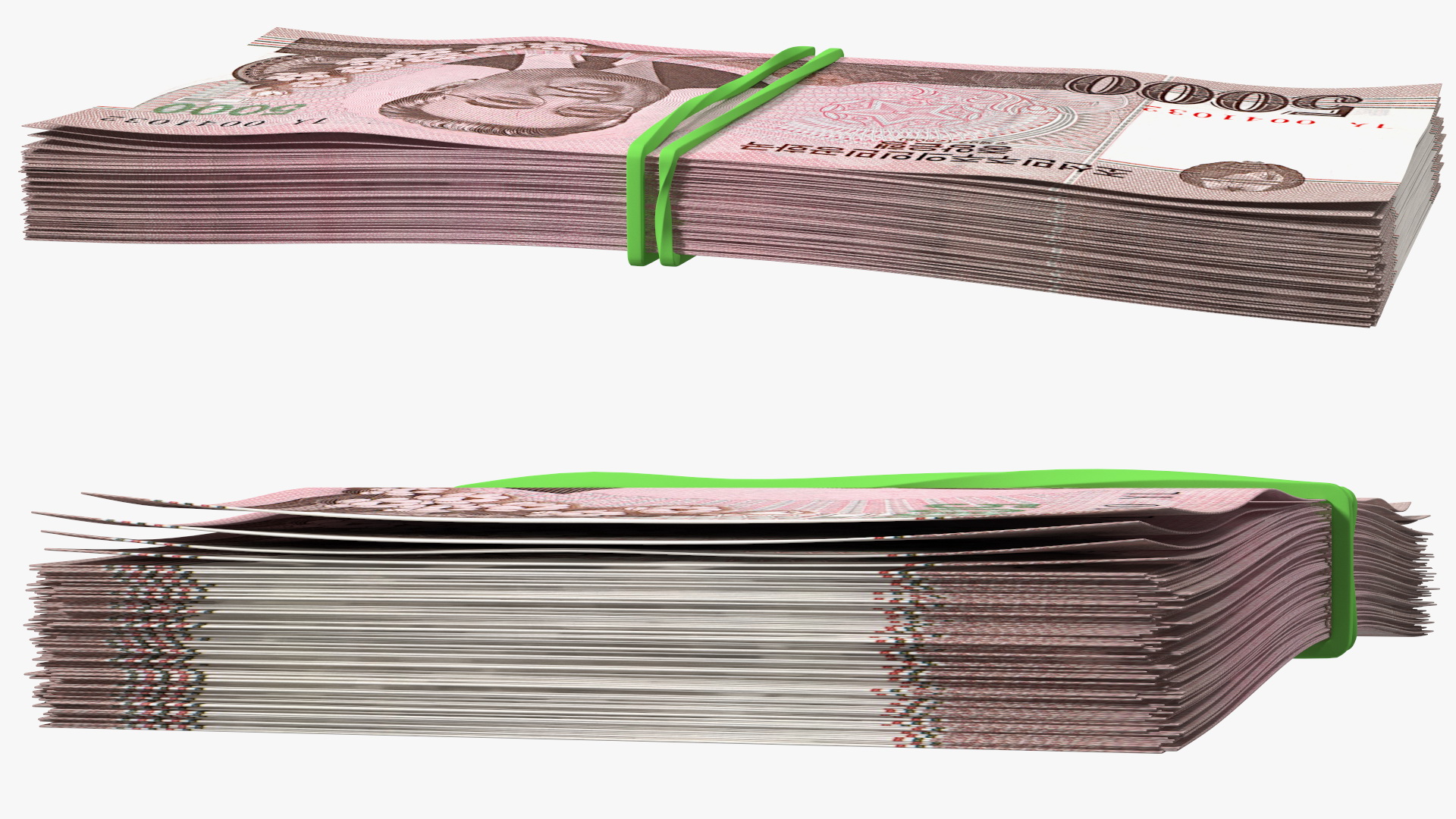 3D Rubber Band Stack of North Korea 5000 Won 2008