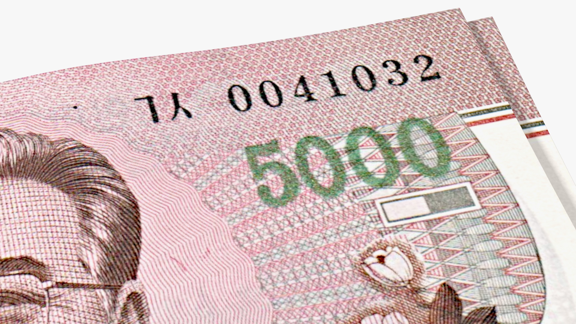 3D Rubber Band Stack of North Korea 5000 Won 2008