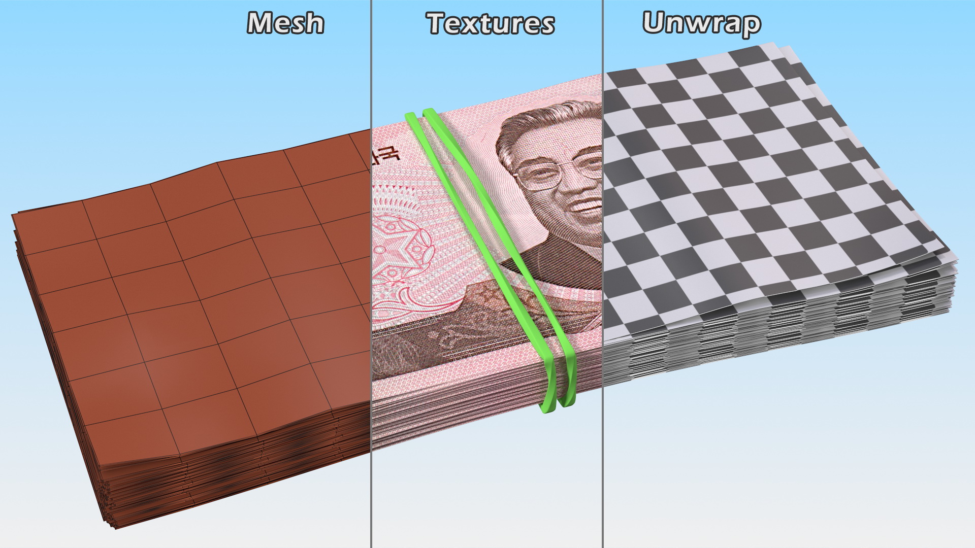3D Rubber Band Stack of North Korea 5000 Won 2008