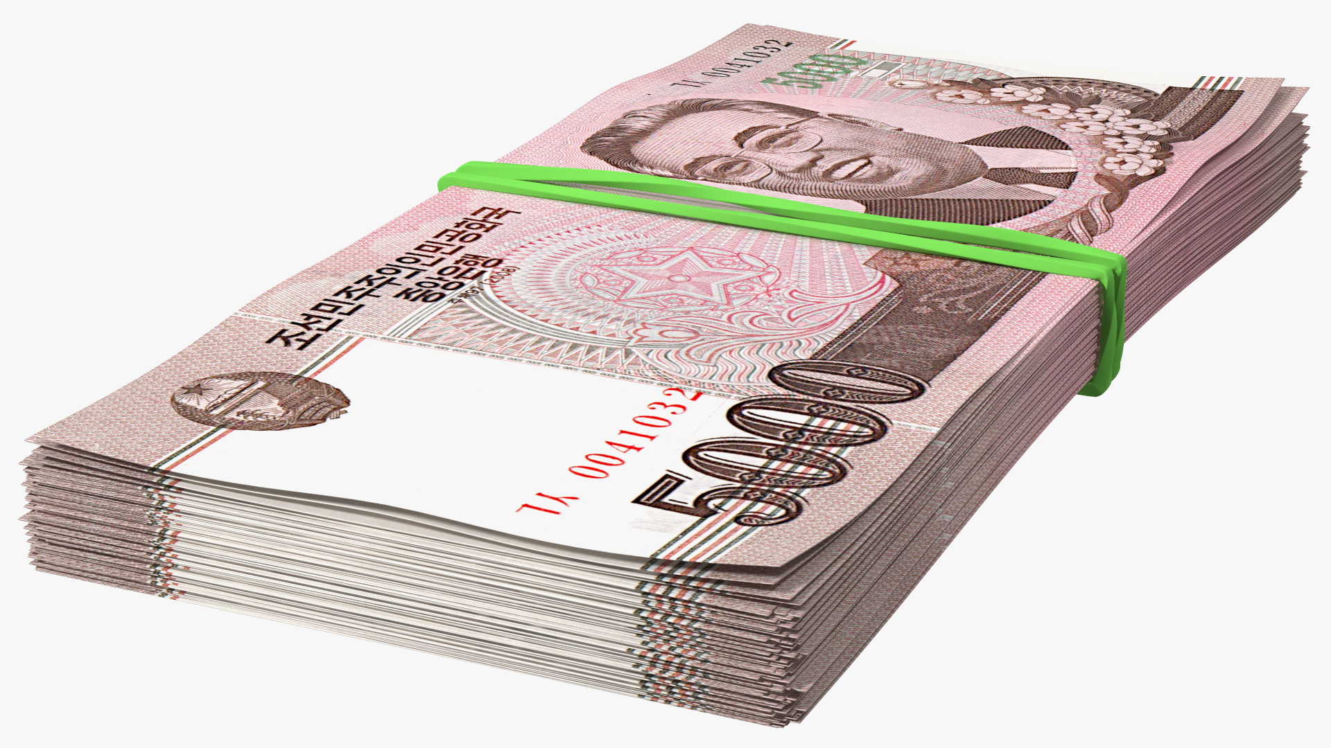 3D Rubber Band Stack of North Korea 5000 Won 2008