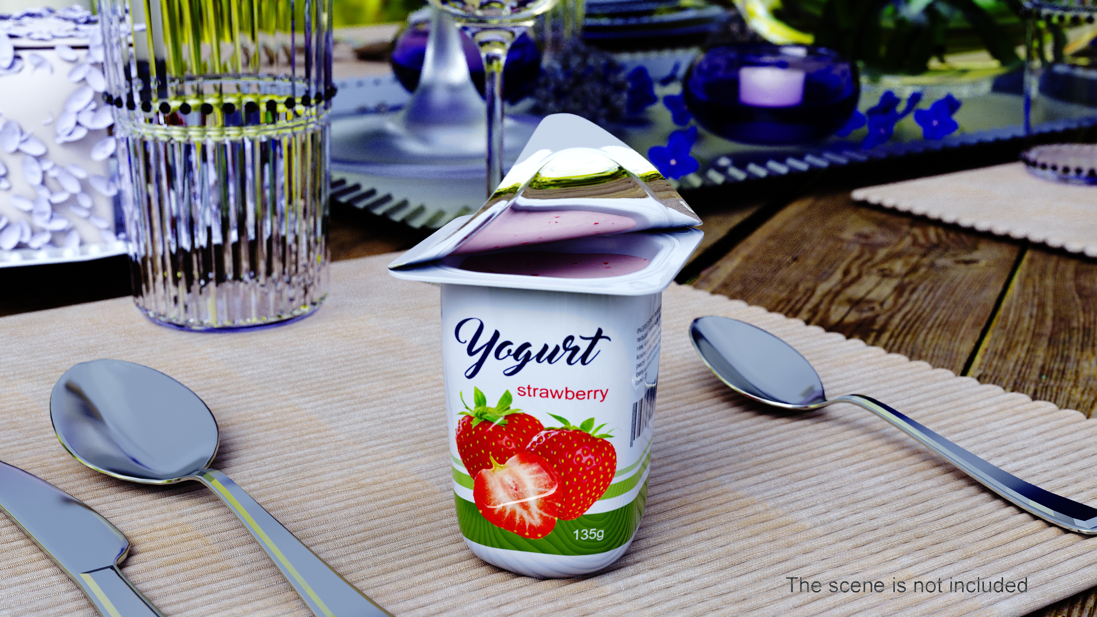 3D Yogurt Cup Half-open Strawberry Mockup model