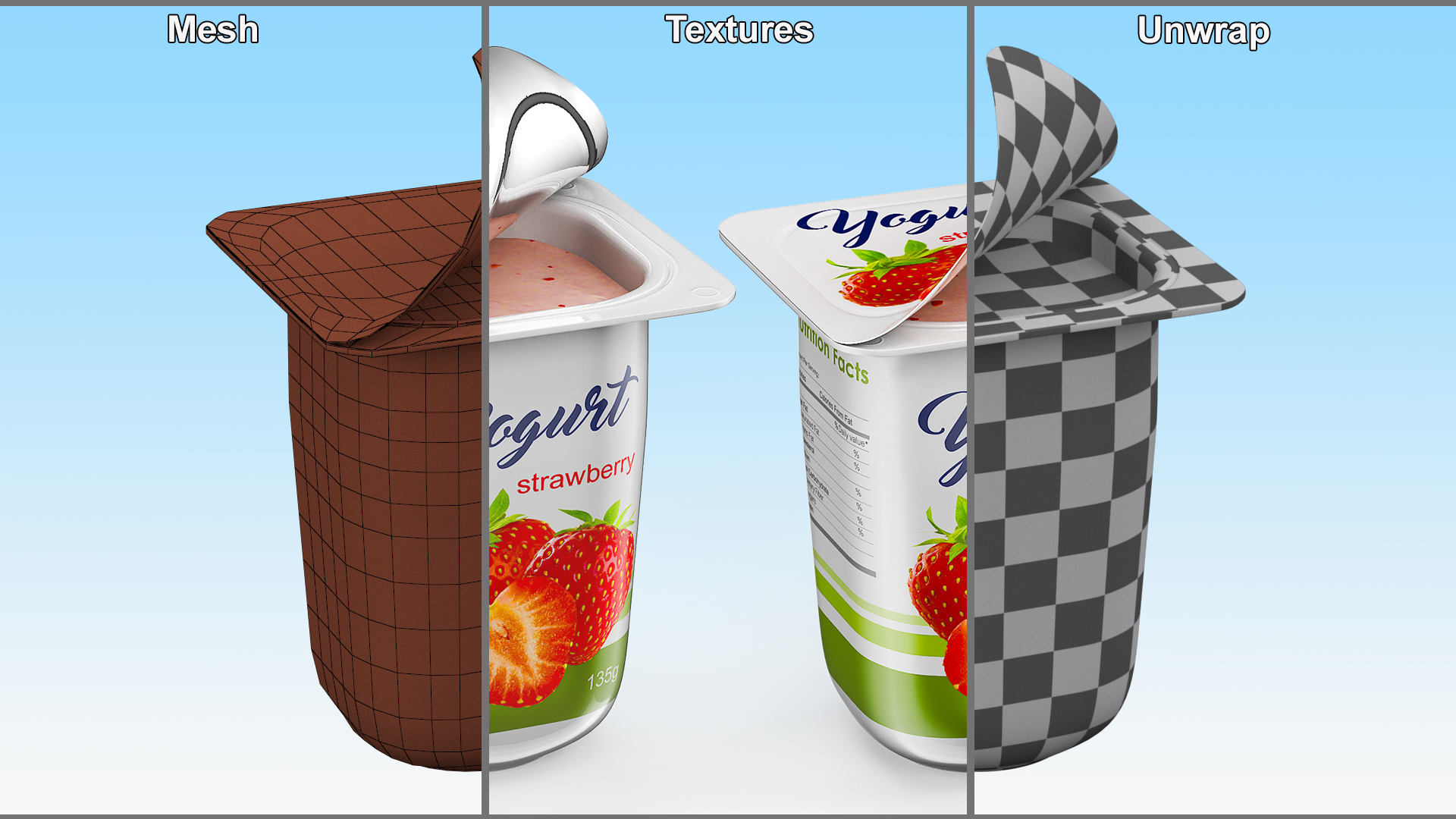3D Yogurt Cup Half-open Strawberry Mockup model