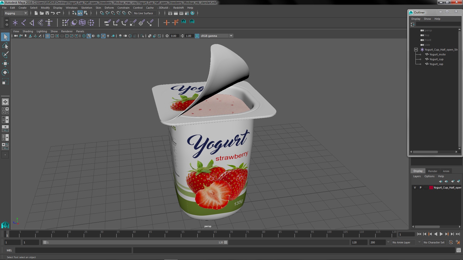3D Yogurt Cup Half-open Strawberry Mockup model