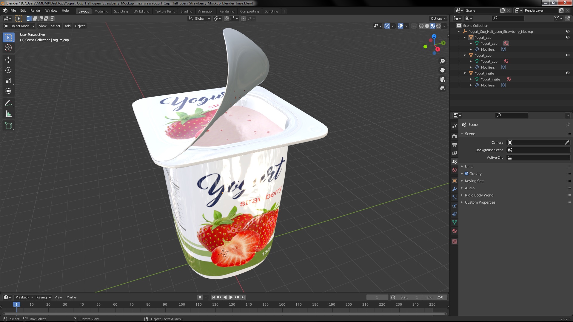 3D Yogurt Cup Half-open Strawberry Mockup model