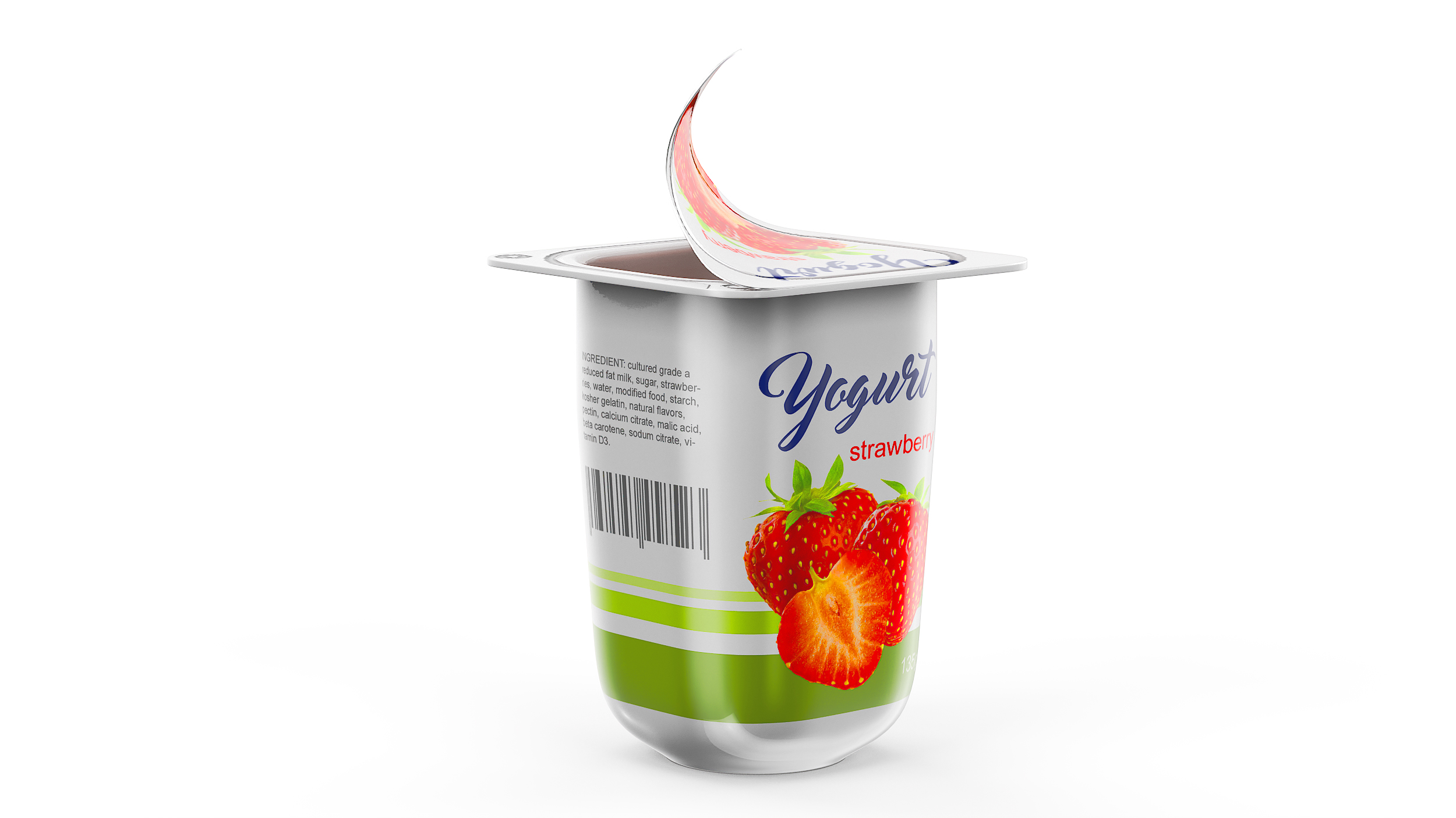 3D Yogurt Cup Half-open Strawberry Mockup model