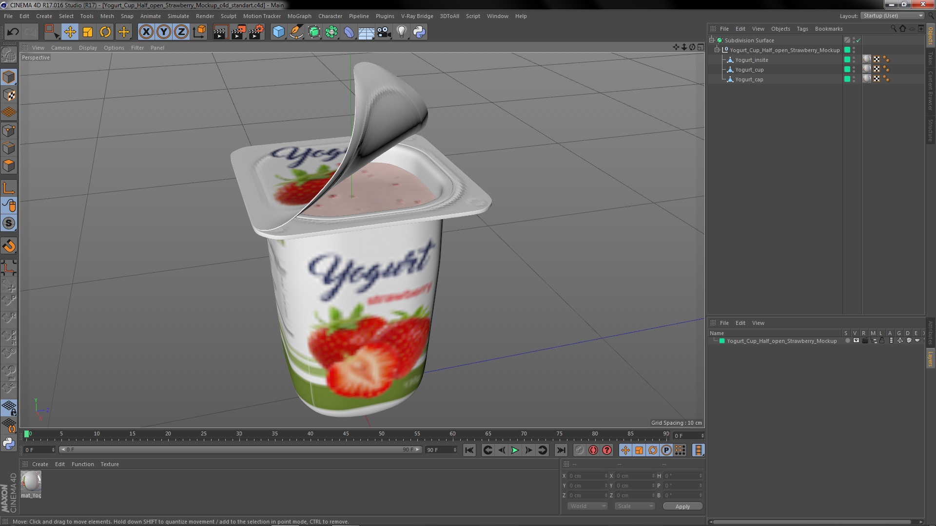 3D Yogurt Cup Half-open Strawberry Mockup model