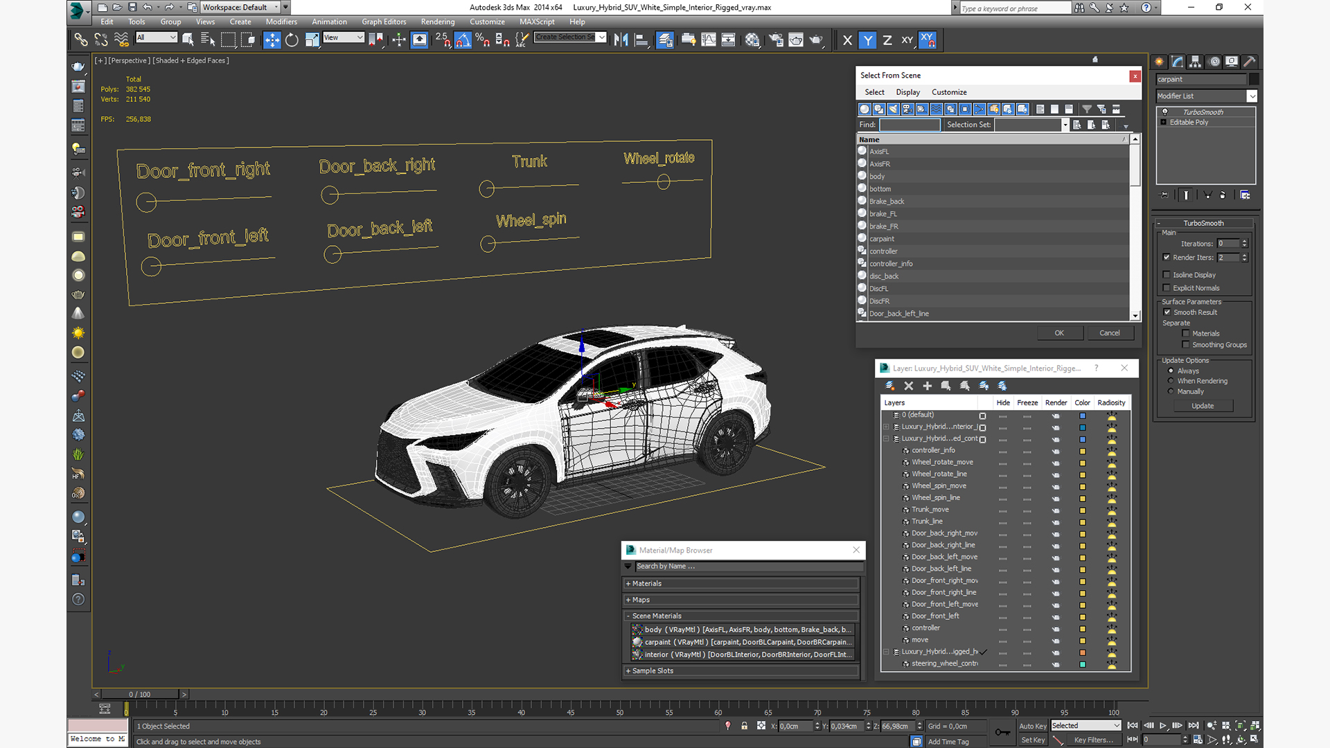 3D model Luxury Hybrid SUV White Simple Interior Rigged for Cinema 4D