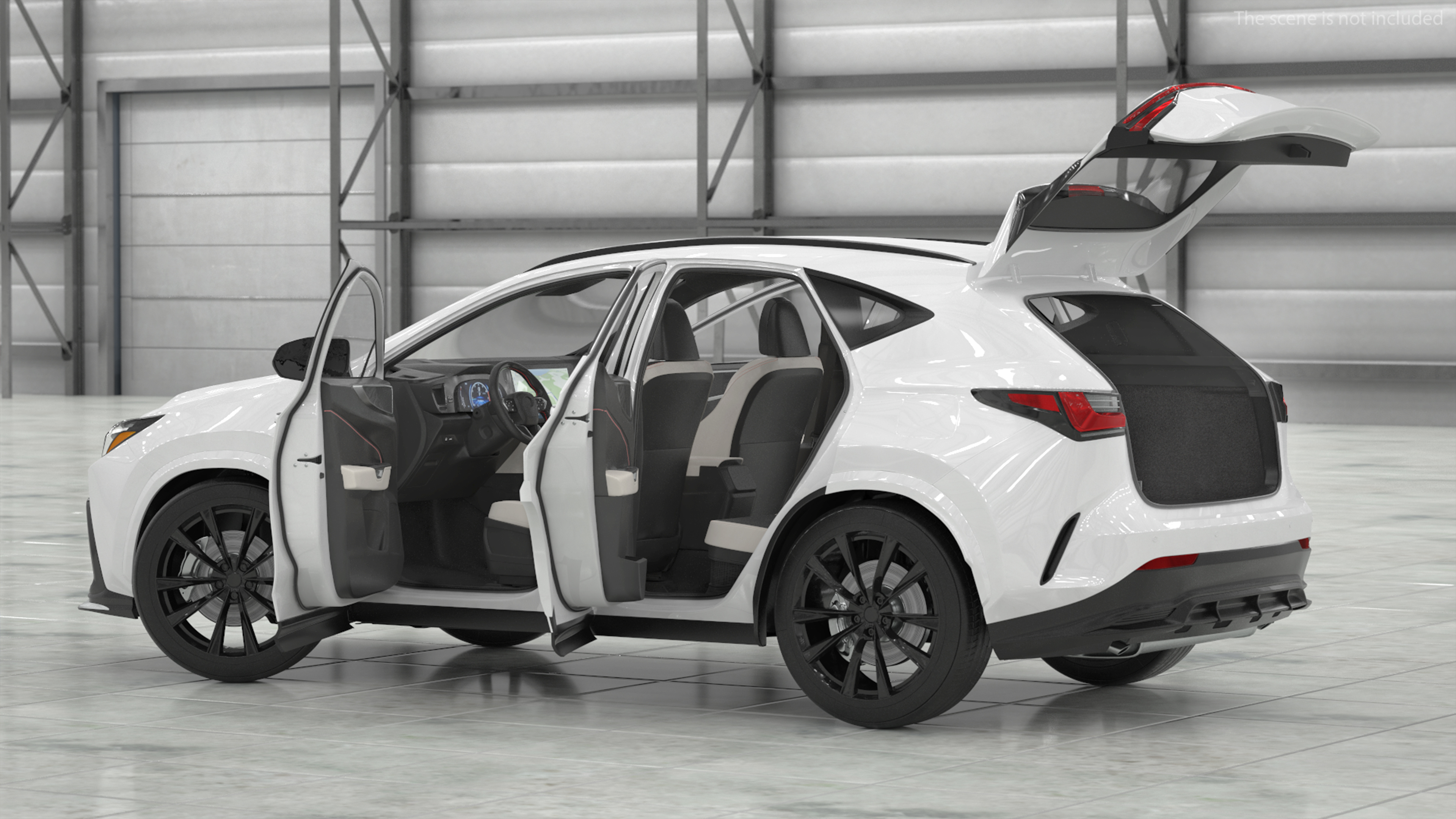 3D model Luxury Hybrid SUV White Simple Interior Rigged for Cinema 4D