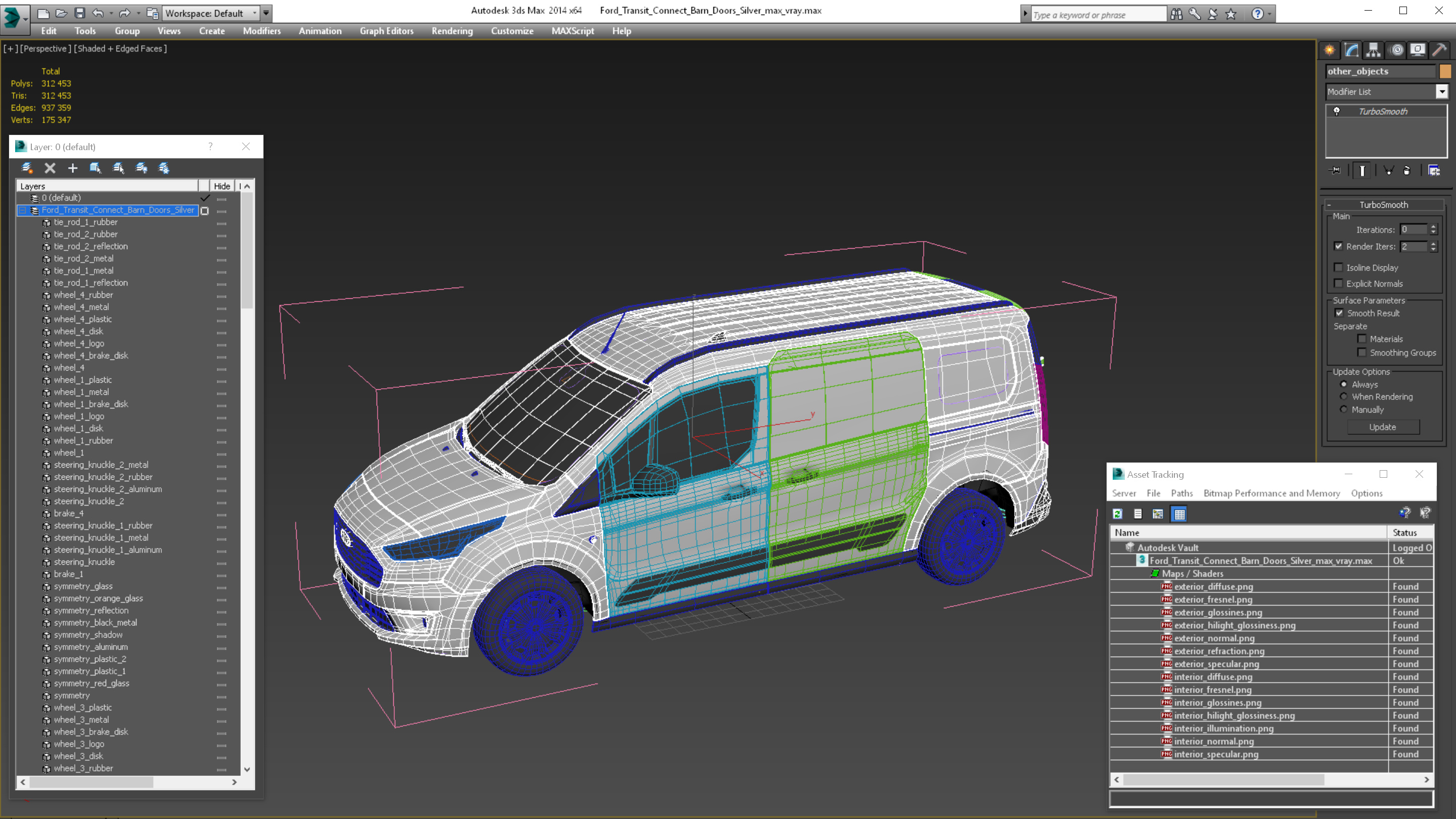 3D Ford Transit Connect Barn Doors Silver model