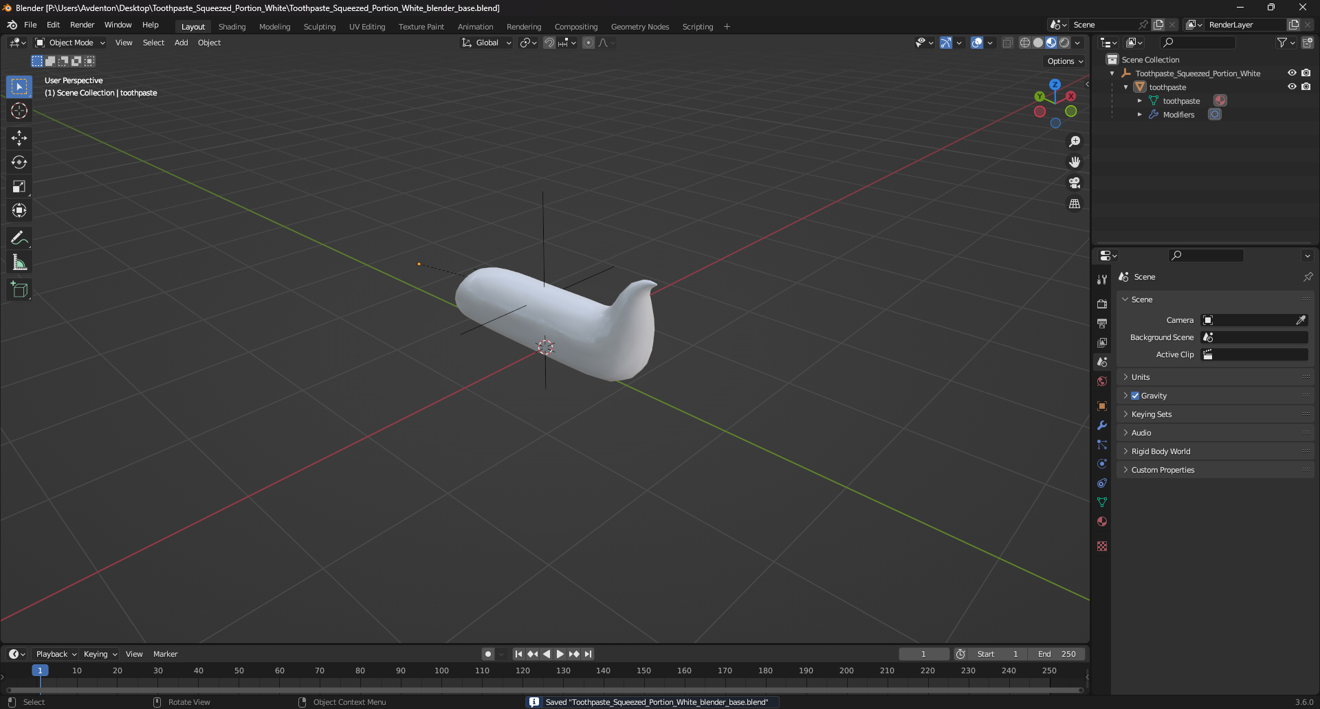 3D Toothpaste Squeezed Portion White model