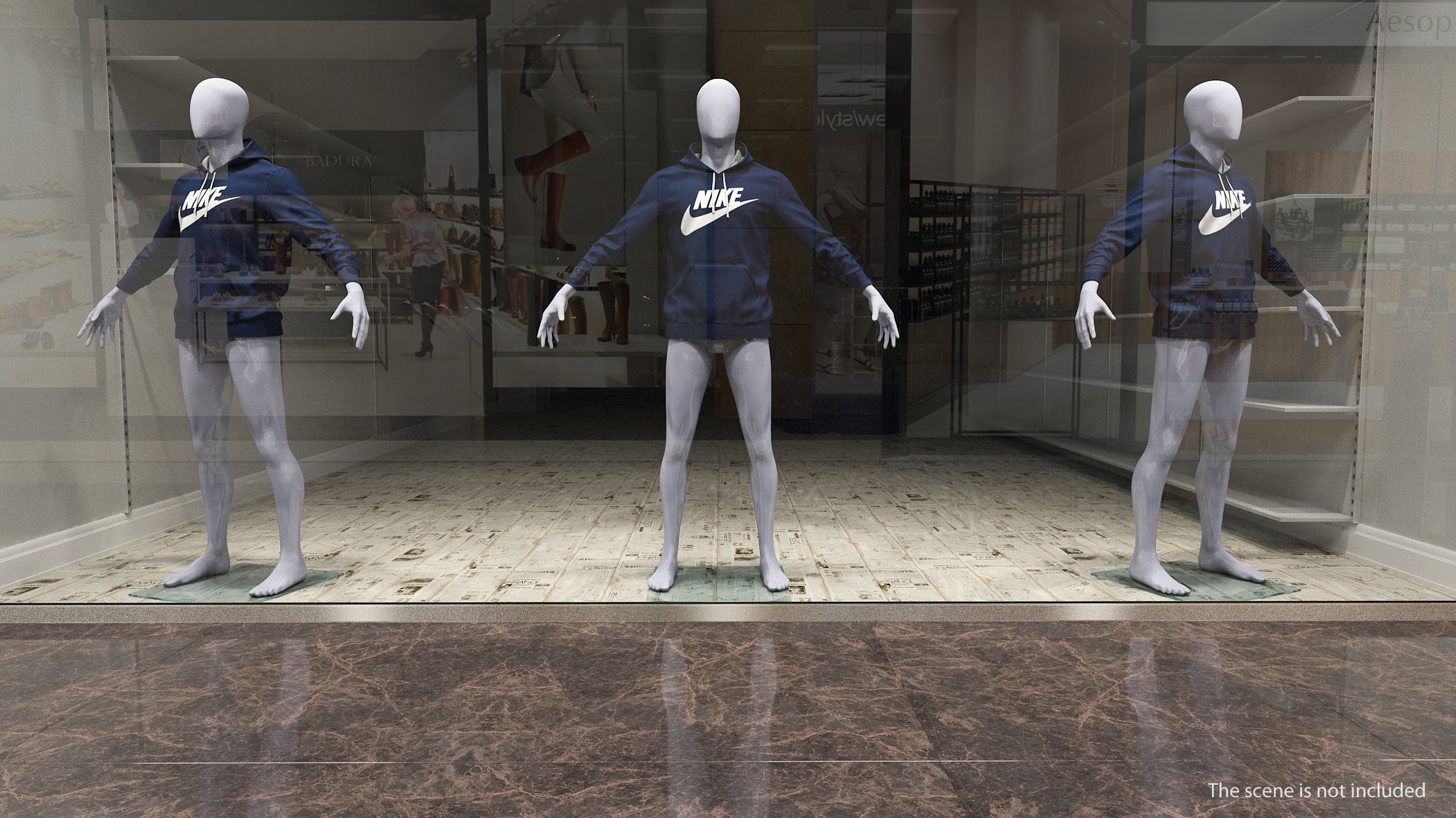 Blue Hoodie Nike Lowered Hood on Mannequin 3D