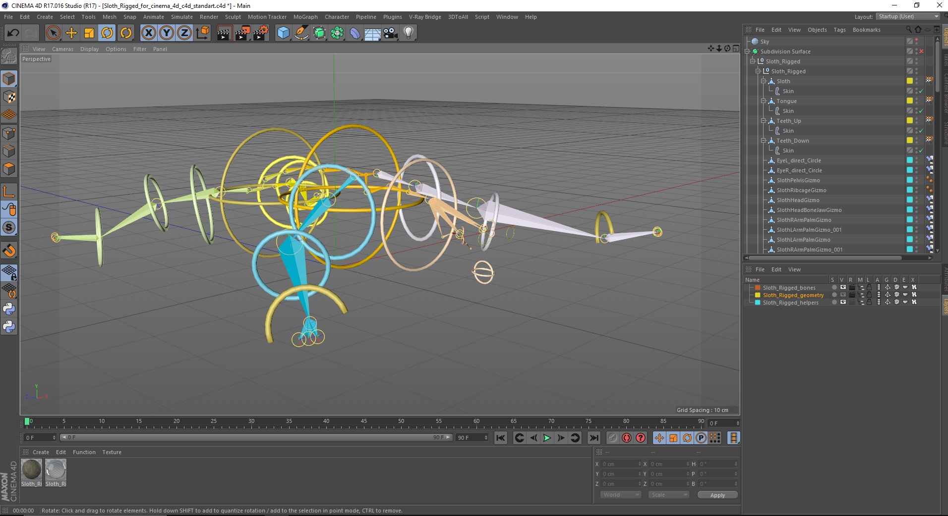 3D Sloth Rigged for Cinema 4D