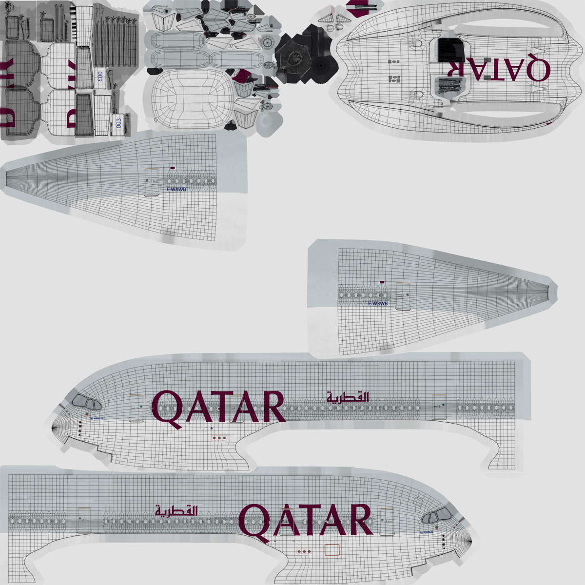 3D Airbus A350 800 Qatar
