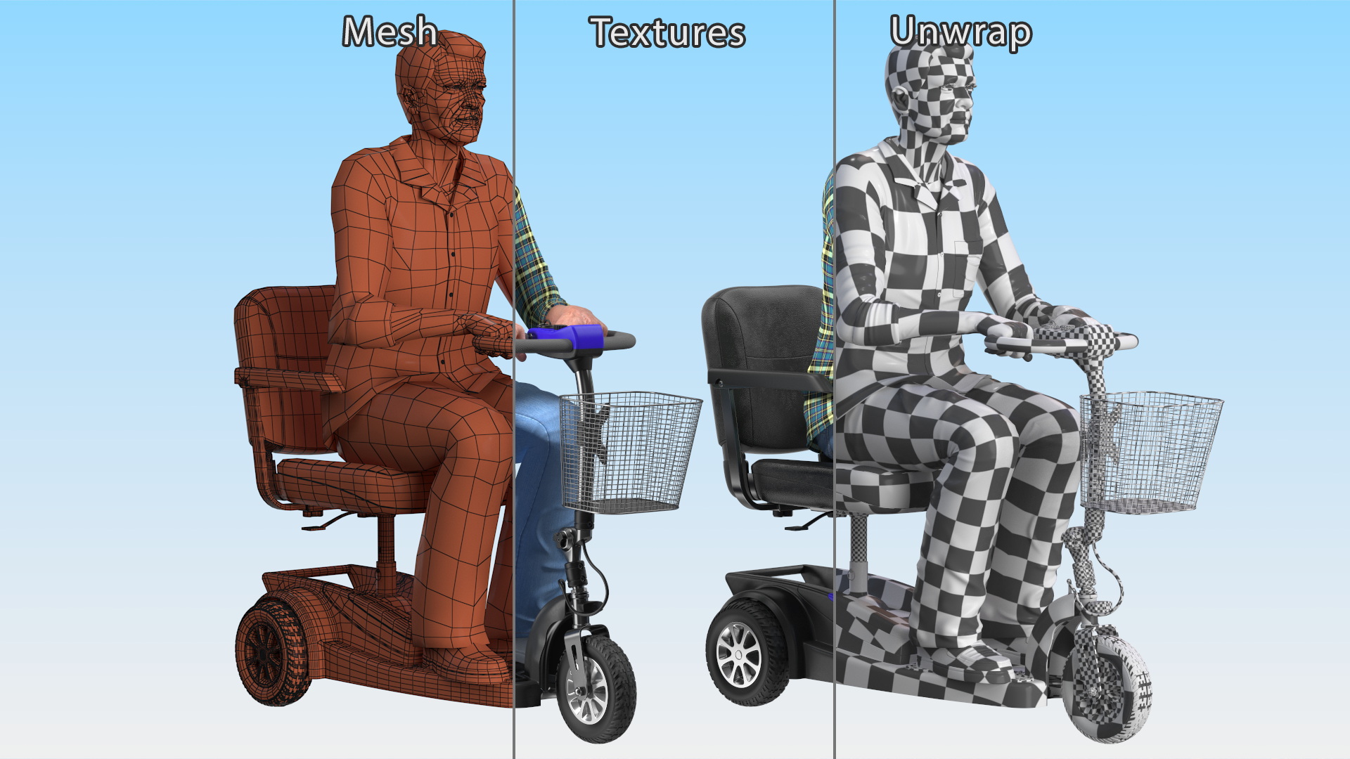 3D Elderly Man on Electric Wheelchair Rigged