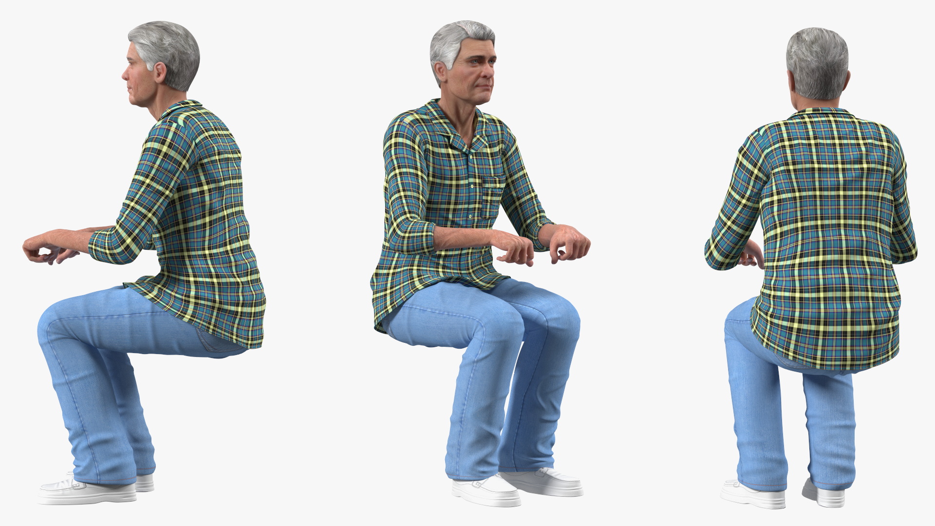 3D Elderly Man on Electric Wheelchair Rigged