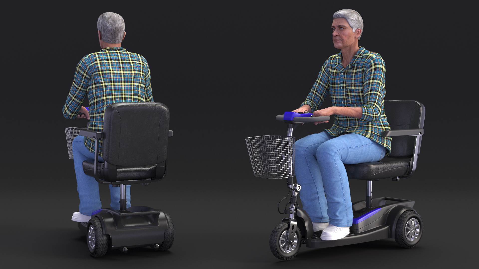 3D Elderly Man on Electric Wheelchair Rigged