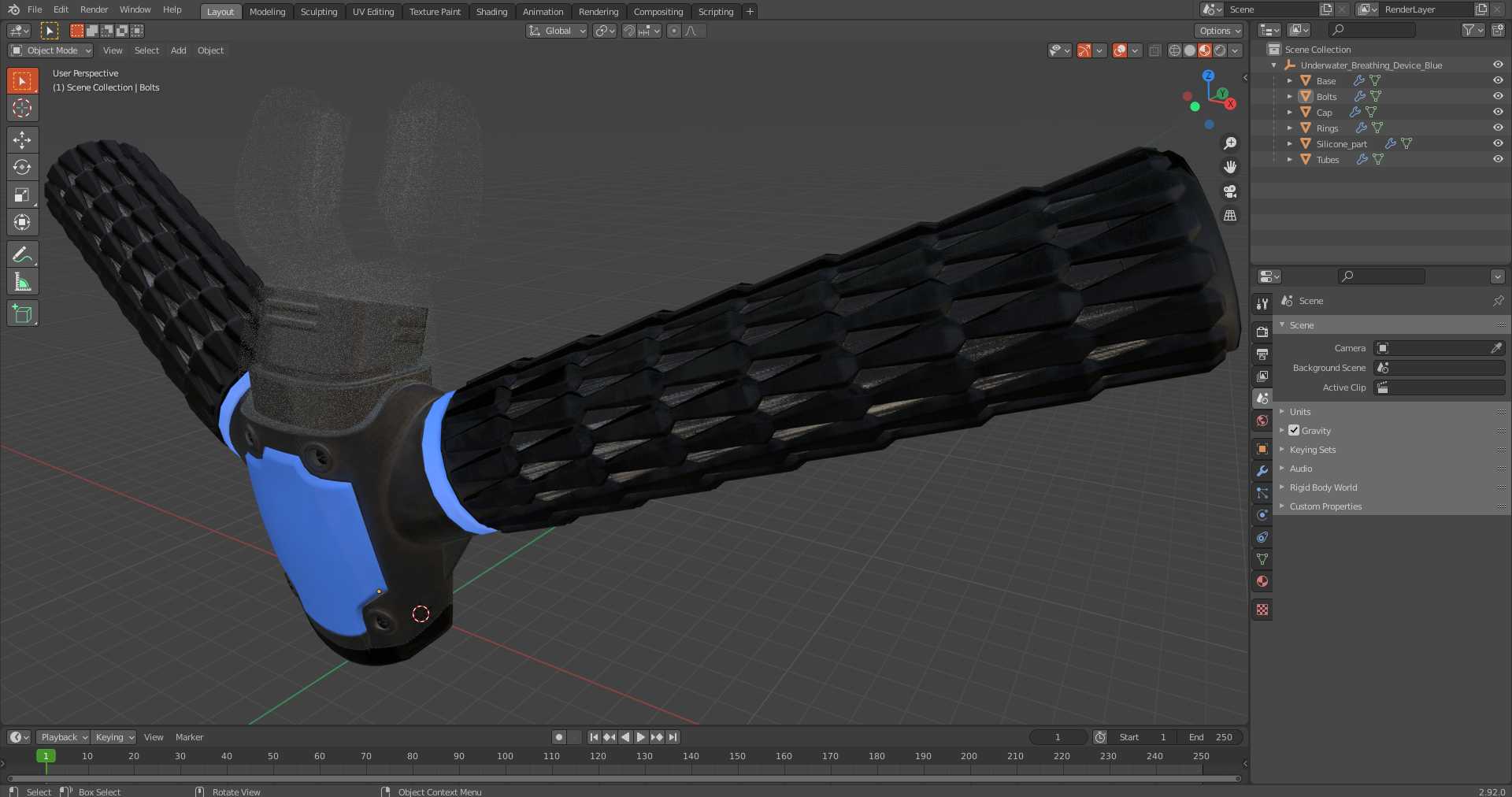 Underwater Breathing Device Blue 3D