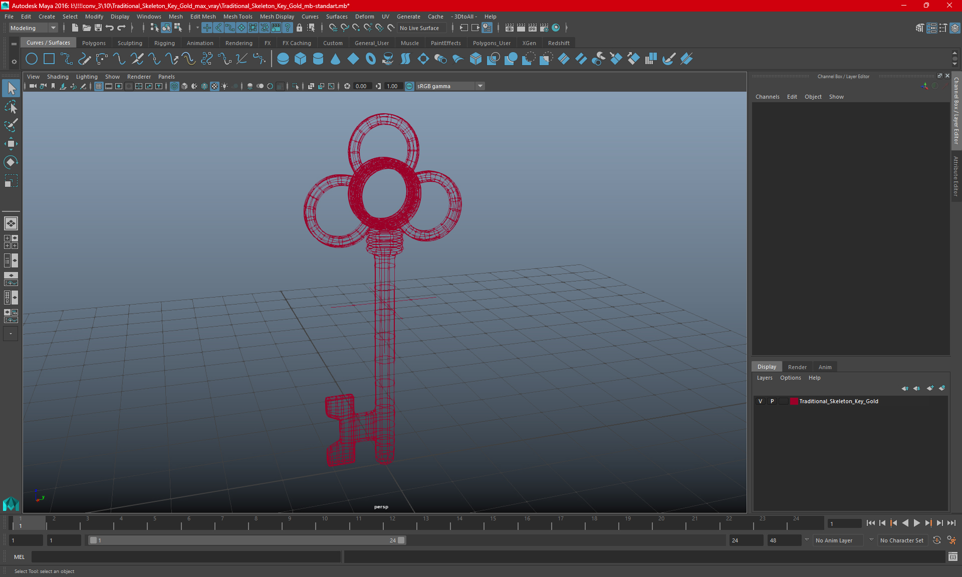 3D model Traditional Skeleton Key Steel