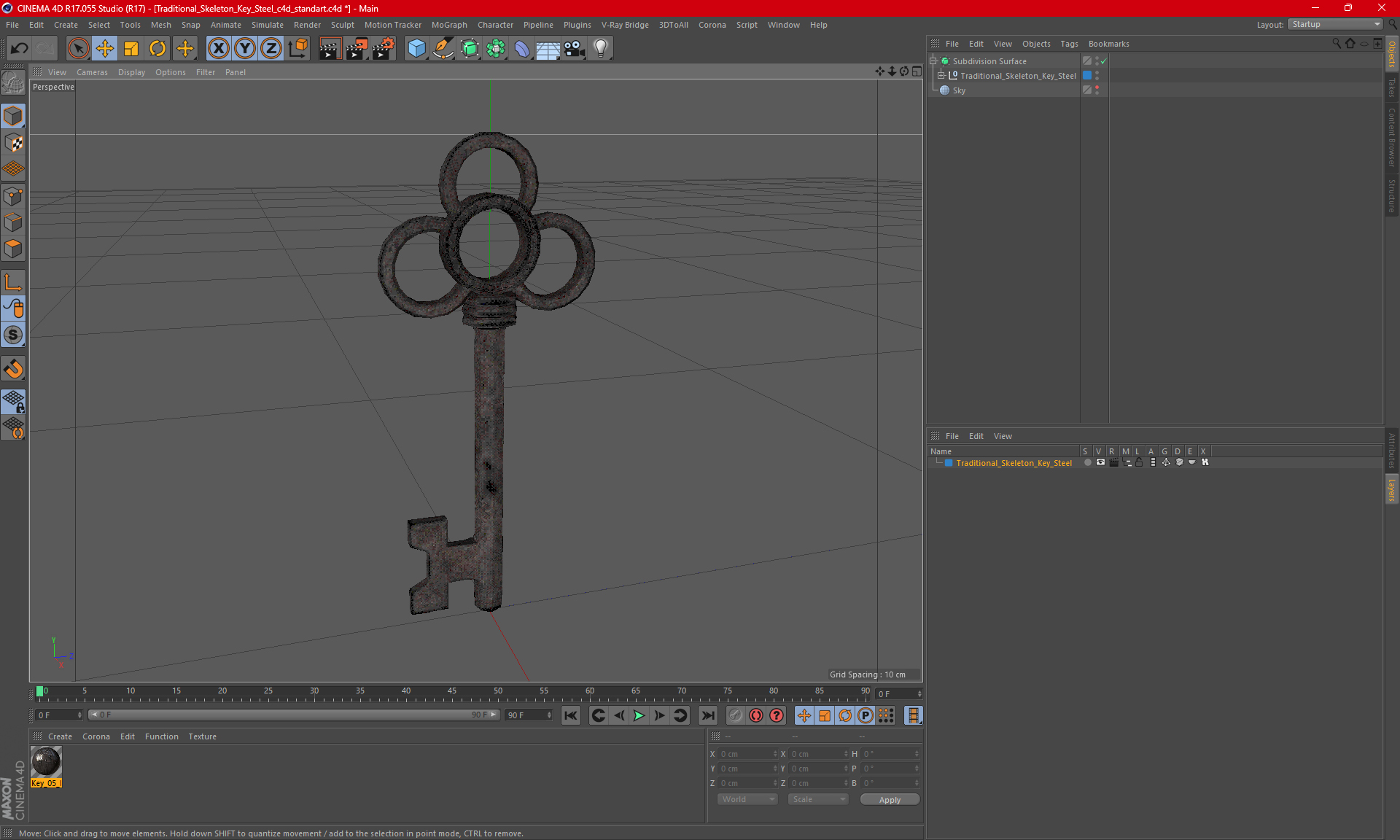 3D model Traditional Skeleton Key Steel