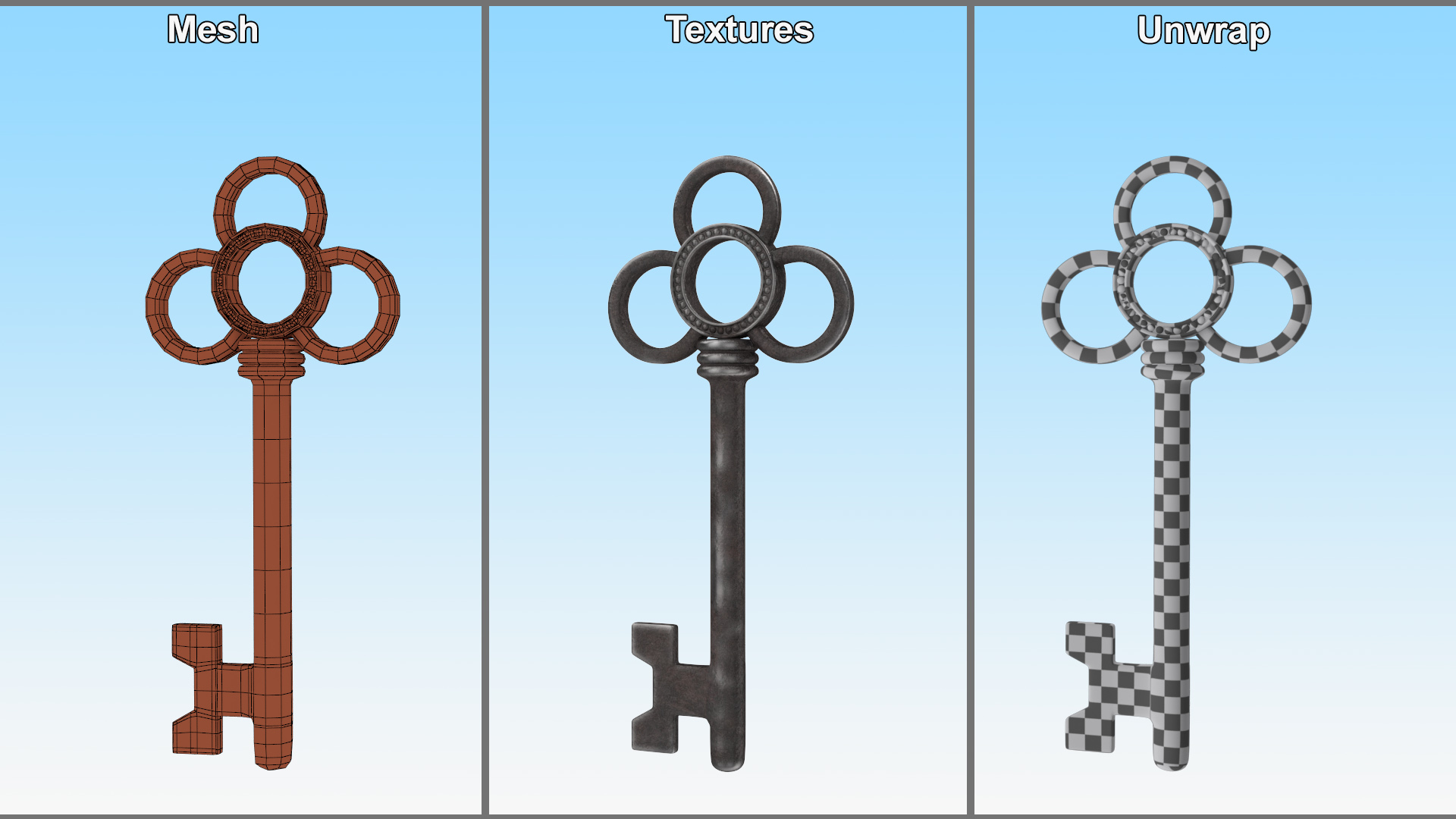 3D model Traditional Skeleton Key Steel