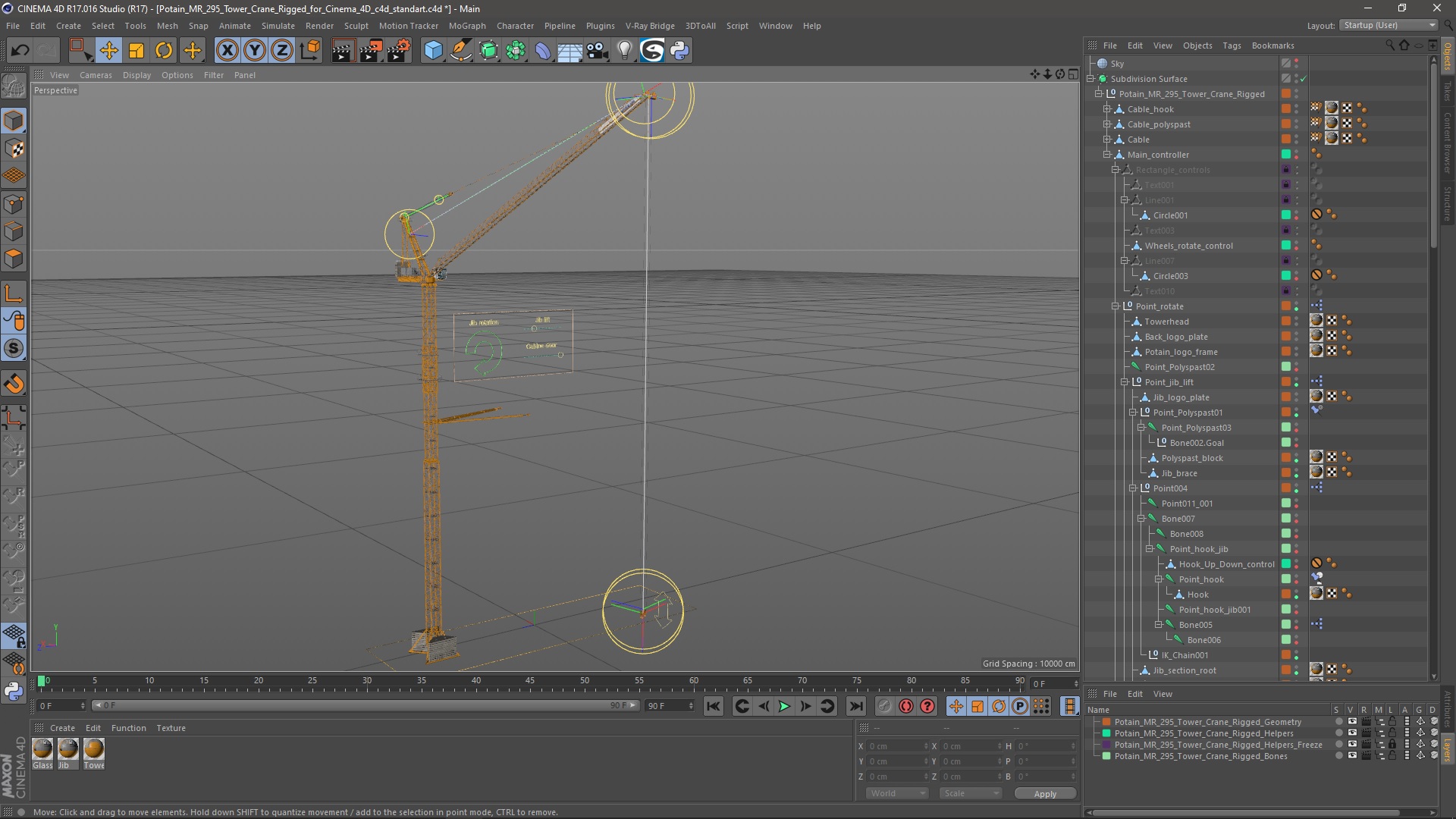 3D Potain MR 295 Tower Crane Rigged for Cinema 4D