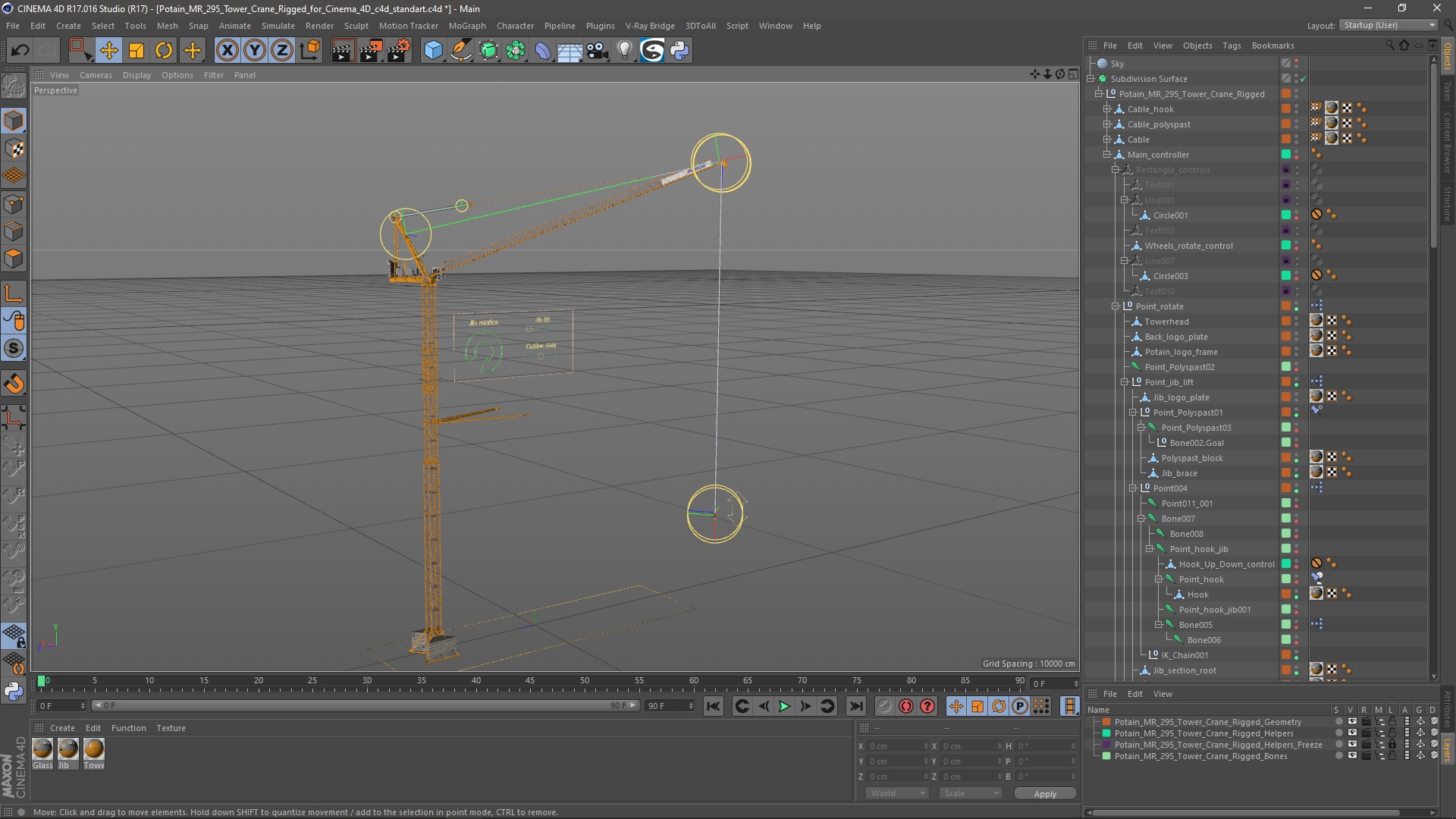 3D Potain MR 295 Tower Crane Rigged for Cinema 4D