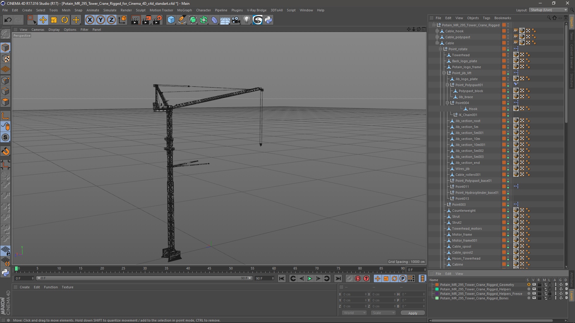 3D Potain MR 295 Tower Crane Rigged for Cinema 4D