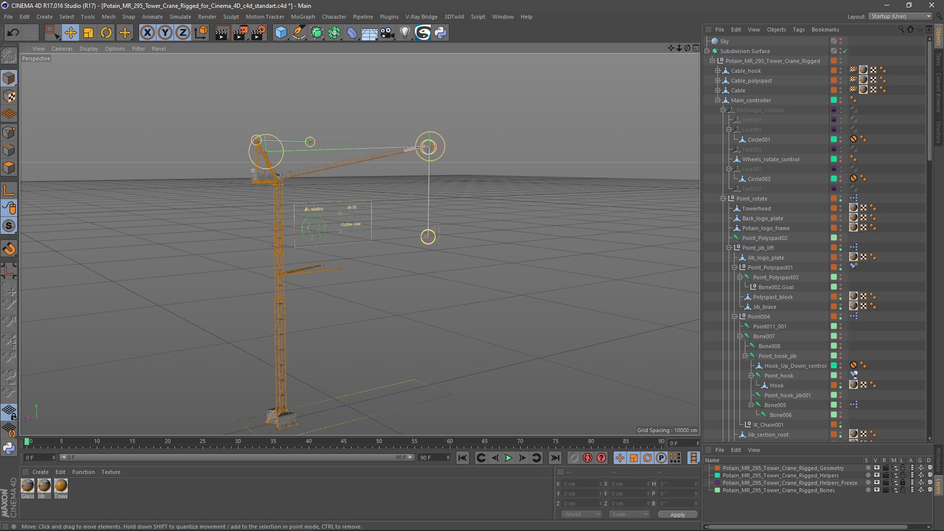 3D Potain MR 295 Tower Crane Rigged for Cinema 4D